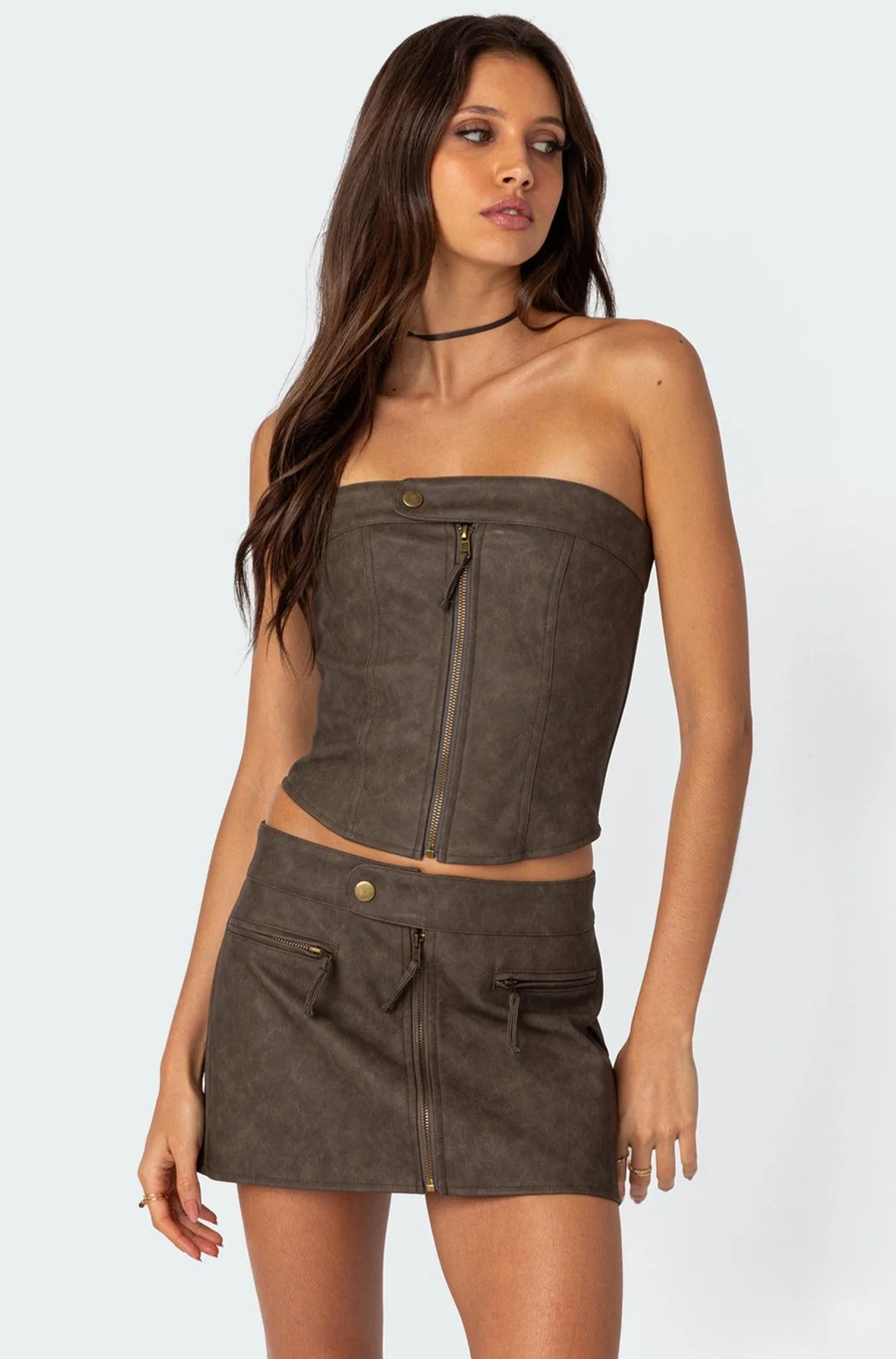 Brown Faux Leather Lace Up Corset Adult Festival Wear