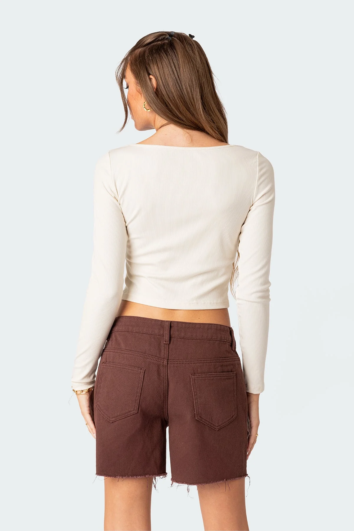 Cream Ribbed Workwear Top