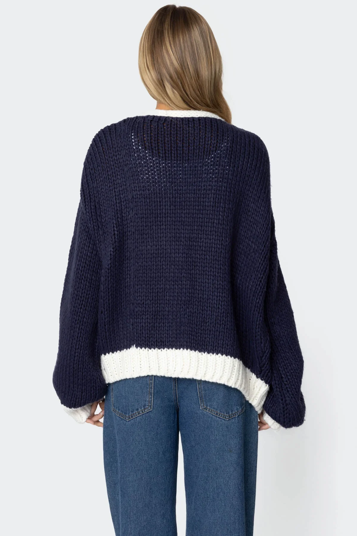 Navy Chunky Knit Cardigan Womens Sweater Style