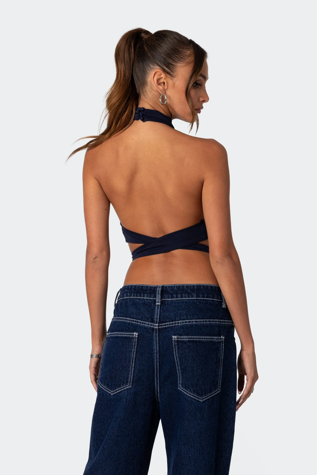 Navy Wrap Tie Crop Top