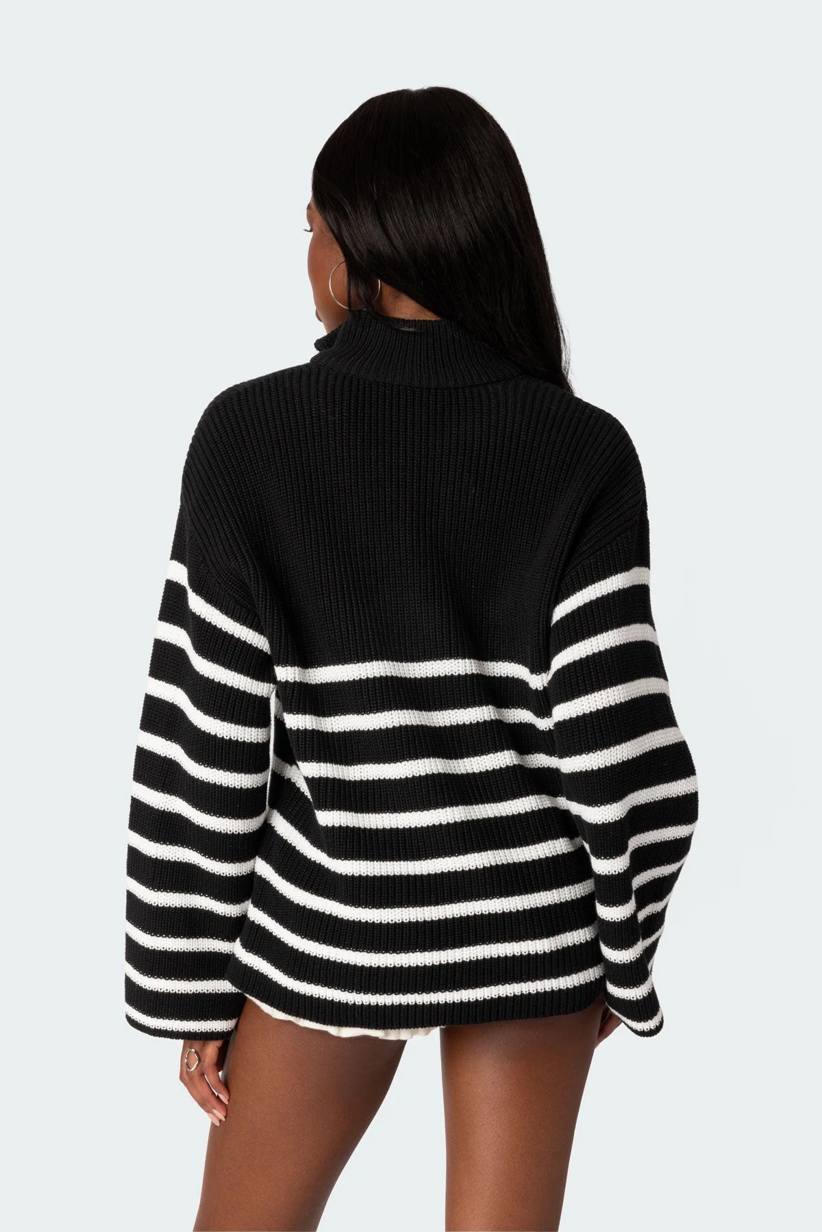 Cozy Black and White Knitted Quarter Zip Sweater