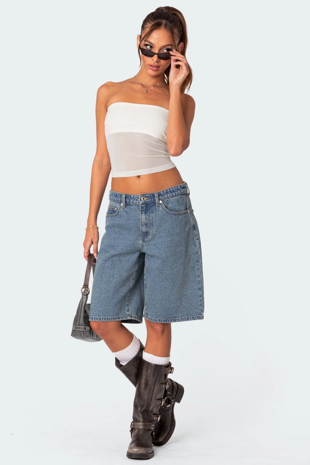 White Sheer Mesh Tube Top for Women Strapless Style