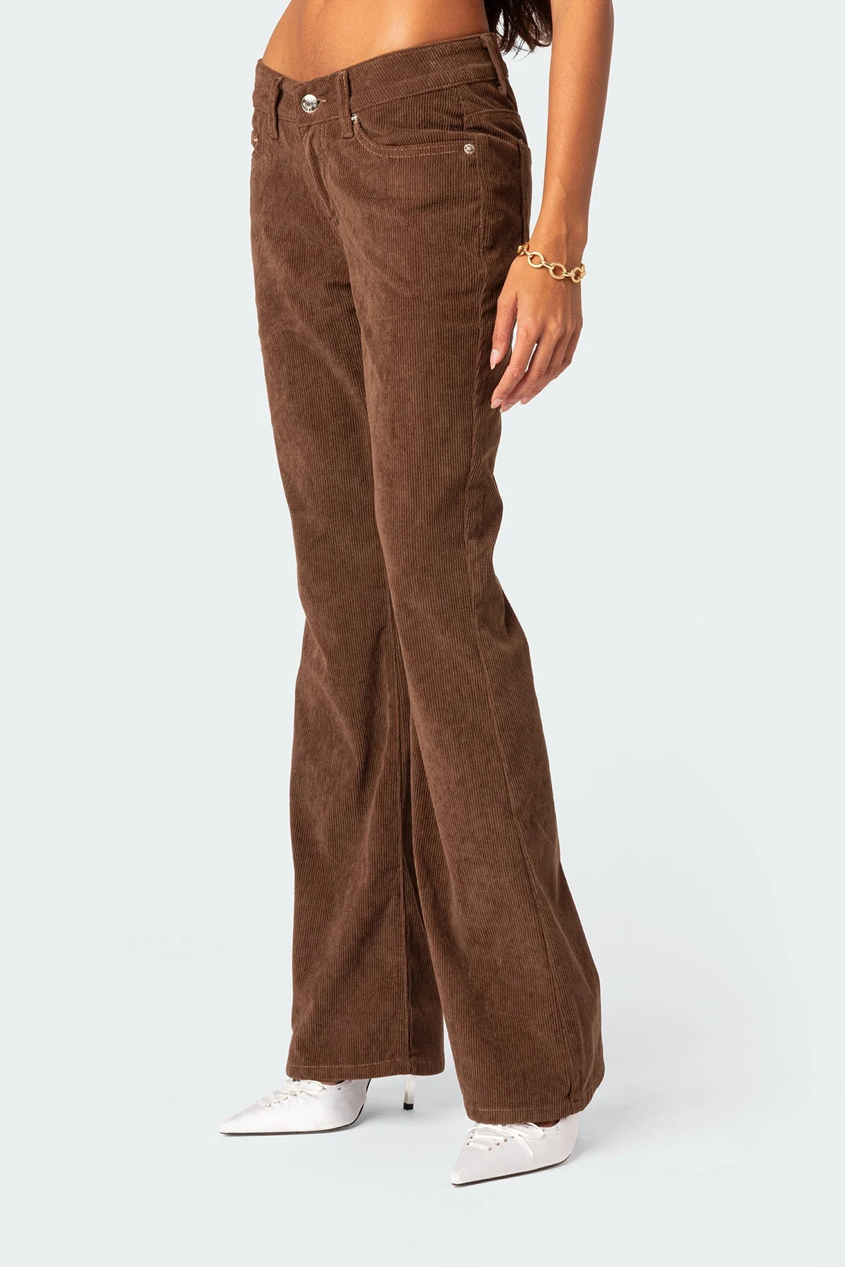 Brown Corduroy Flared Pants for Women