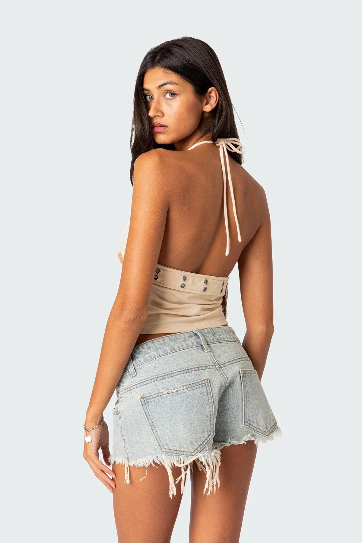 Beige Buckle Detail Halter Top for Women
