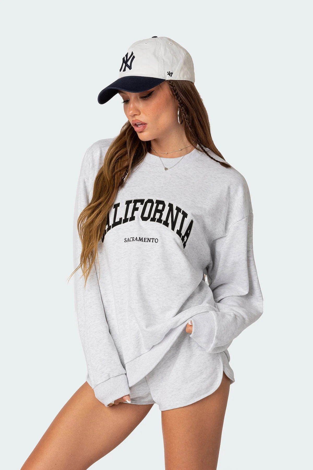 Gray Melange Oversized Sweatshirt Womens Loungewear Set