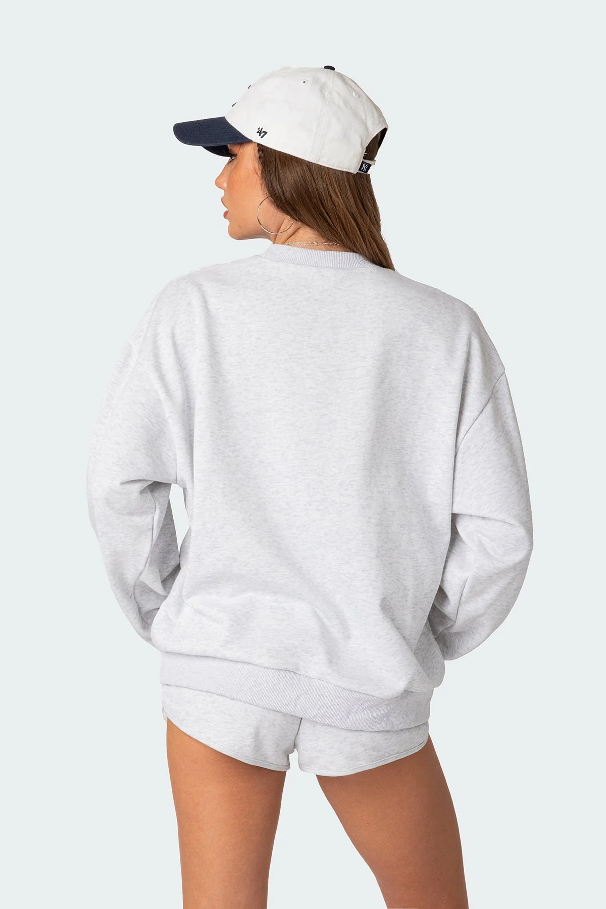 Gray Melange Oversized Sweatshirt Womens Loungewear Set