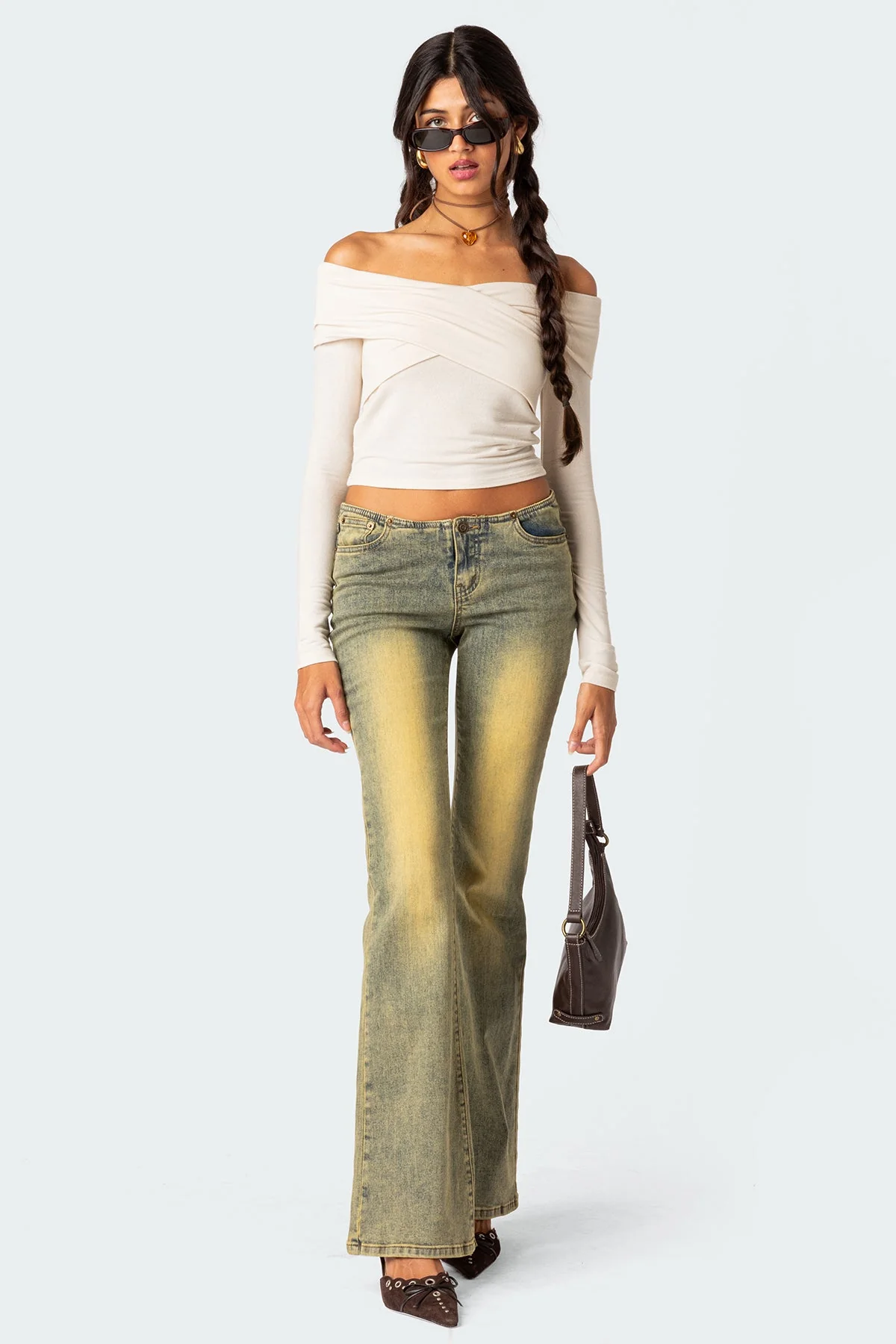 Cream Off Shoulder Crossover Top