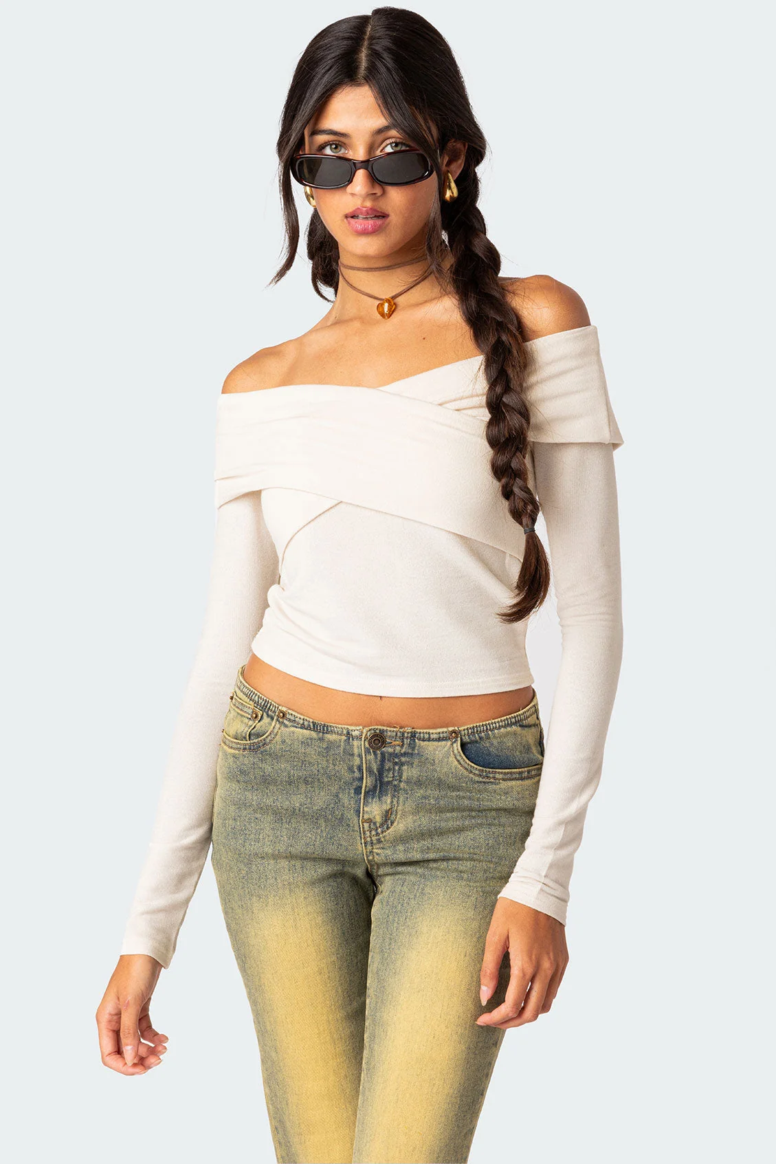 Cream Off Shoulder Crossover Top