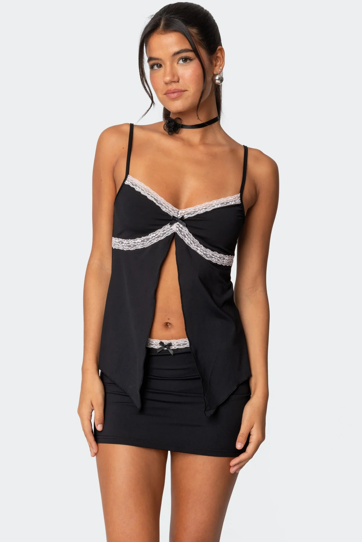 Lace Trim Tank Top with Adjustable Straps