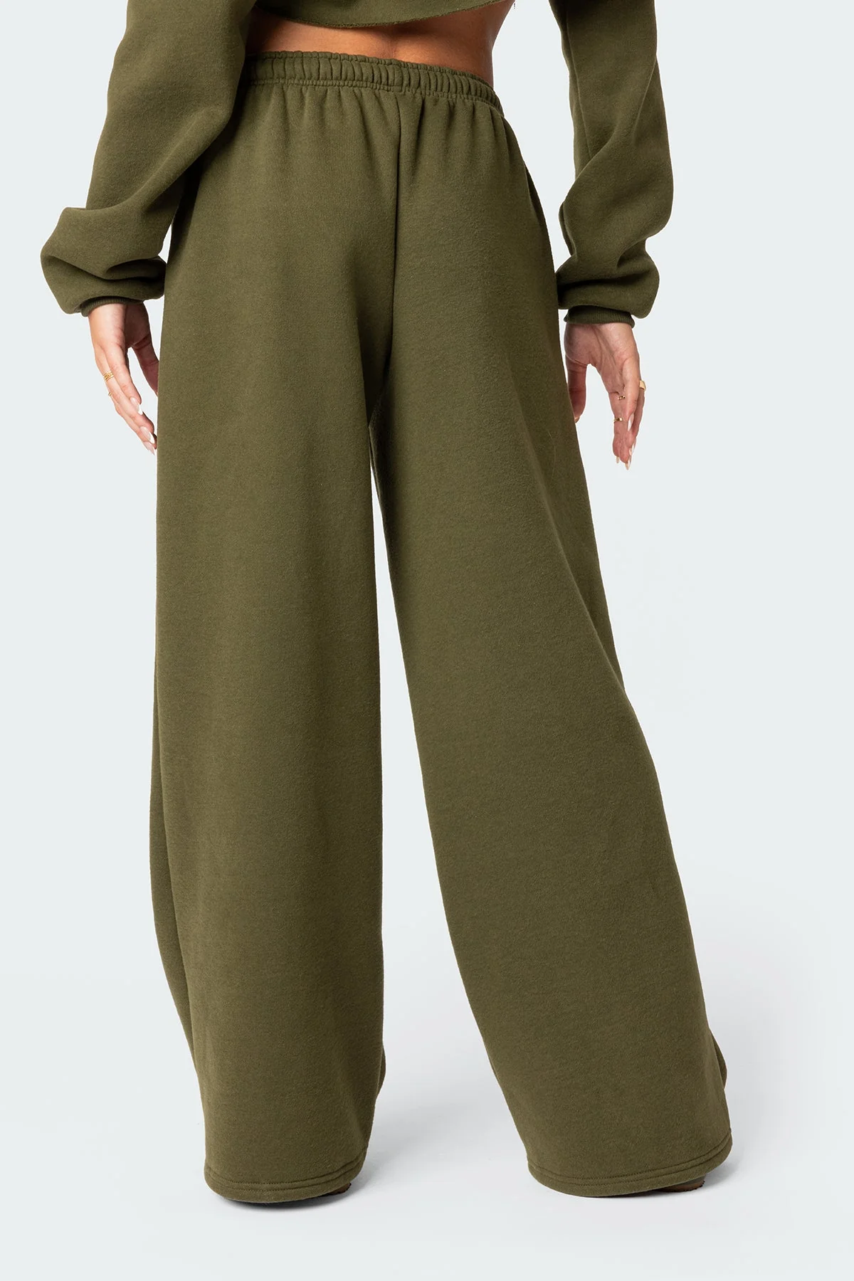 Olive Wide Leg Adjustable Waistband Sweatpants