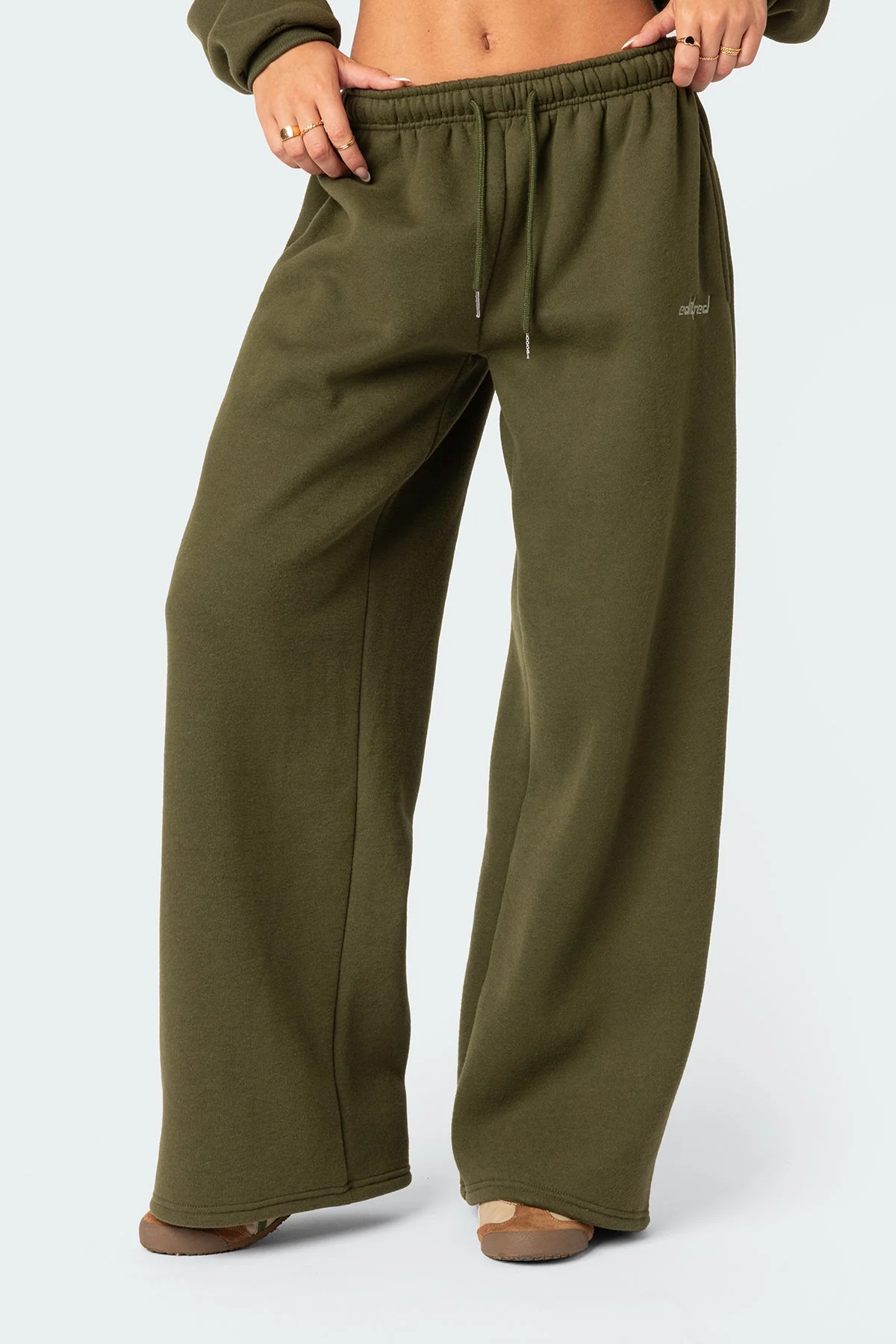 Olive Wide Leg Adjustable Waistband Sweatpants