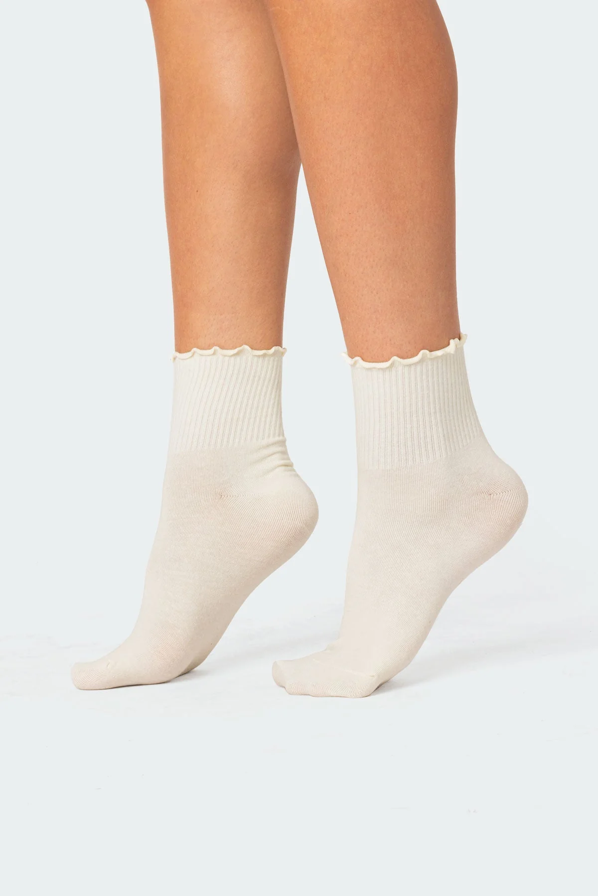 Cream Frilled Hem Socks for Stylish Comfort