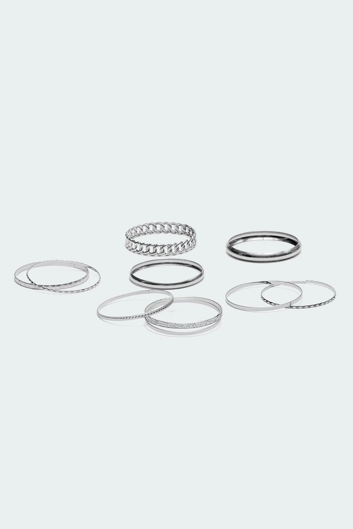 Silver Tone Bangle Bracelet Set Pack of 10