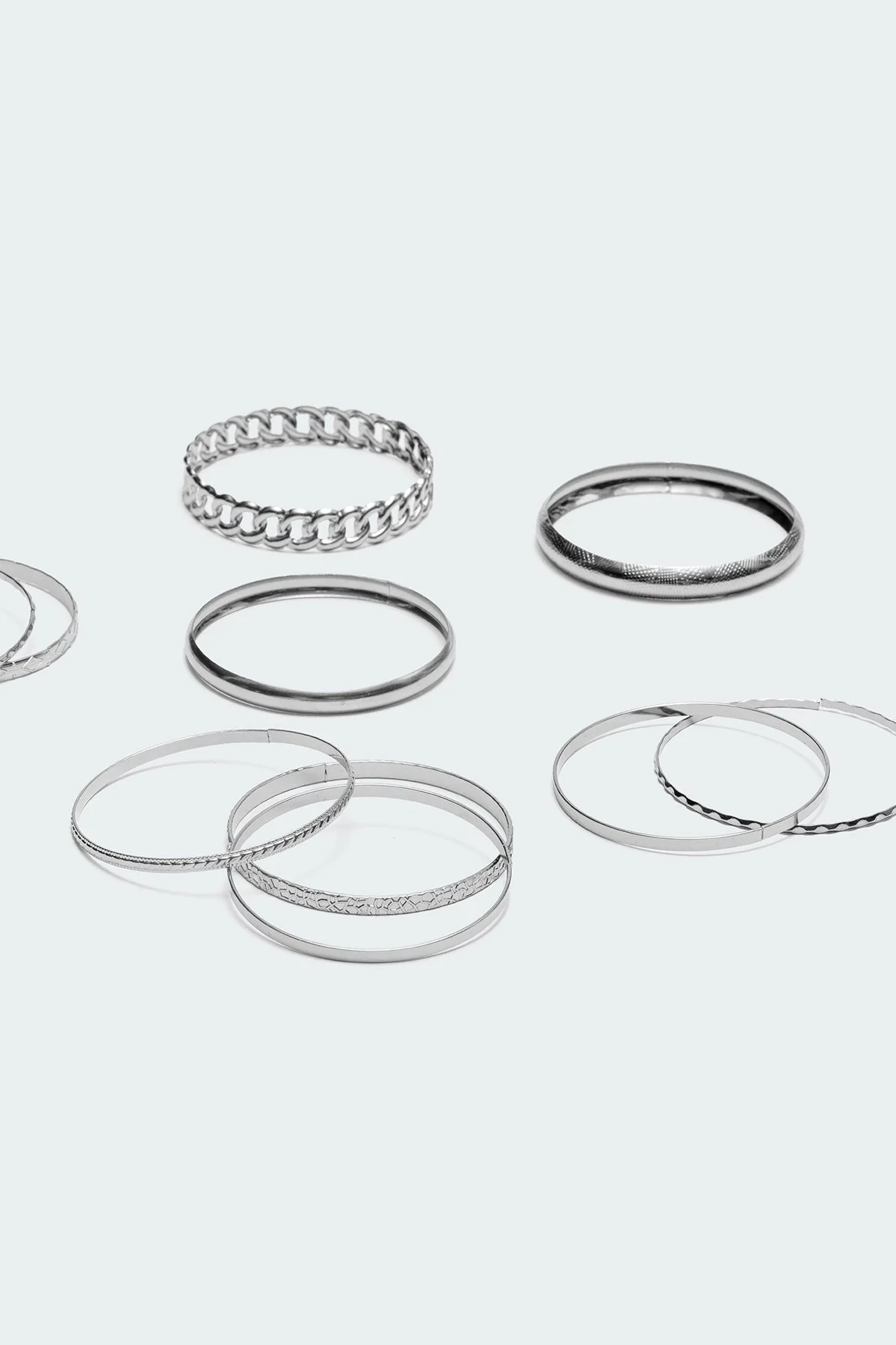 Silver Tone Bangle Bracelet Set Pack of 10