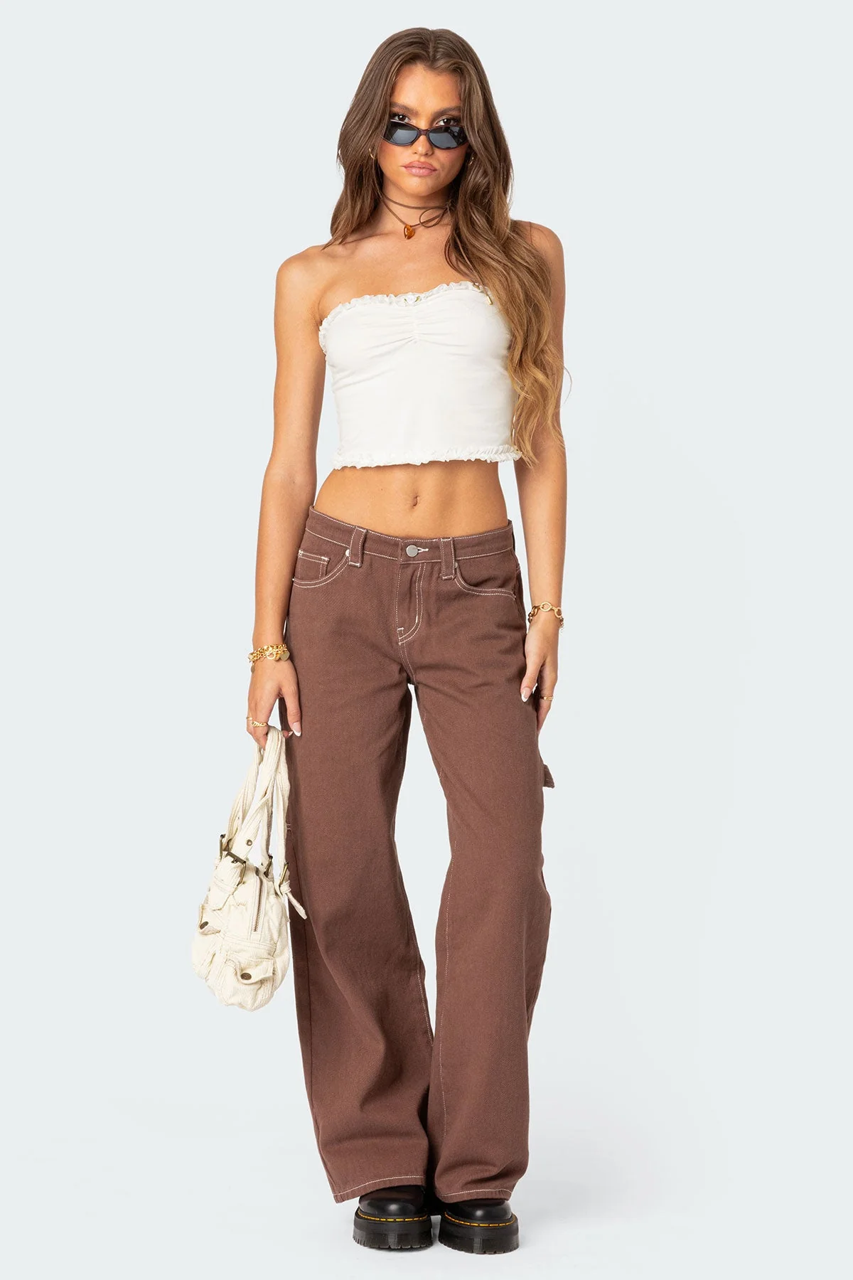 Brown Low Rise Denim Carpenter Pants