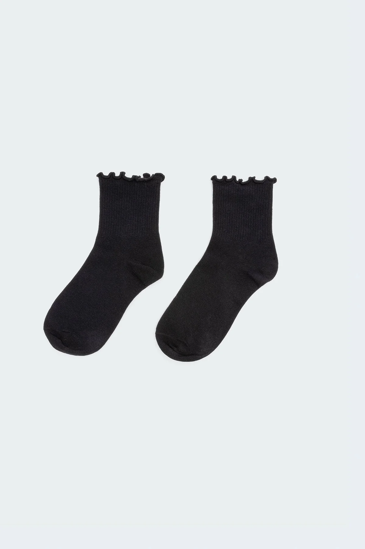Black Frilled Hem Socks - Soft Cotton Blend