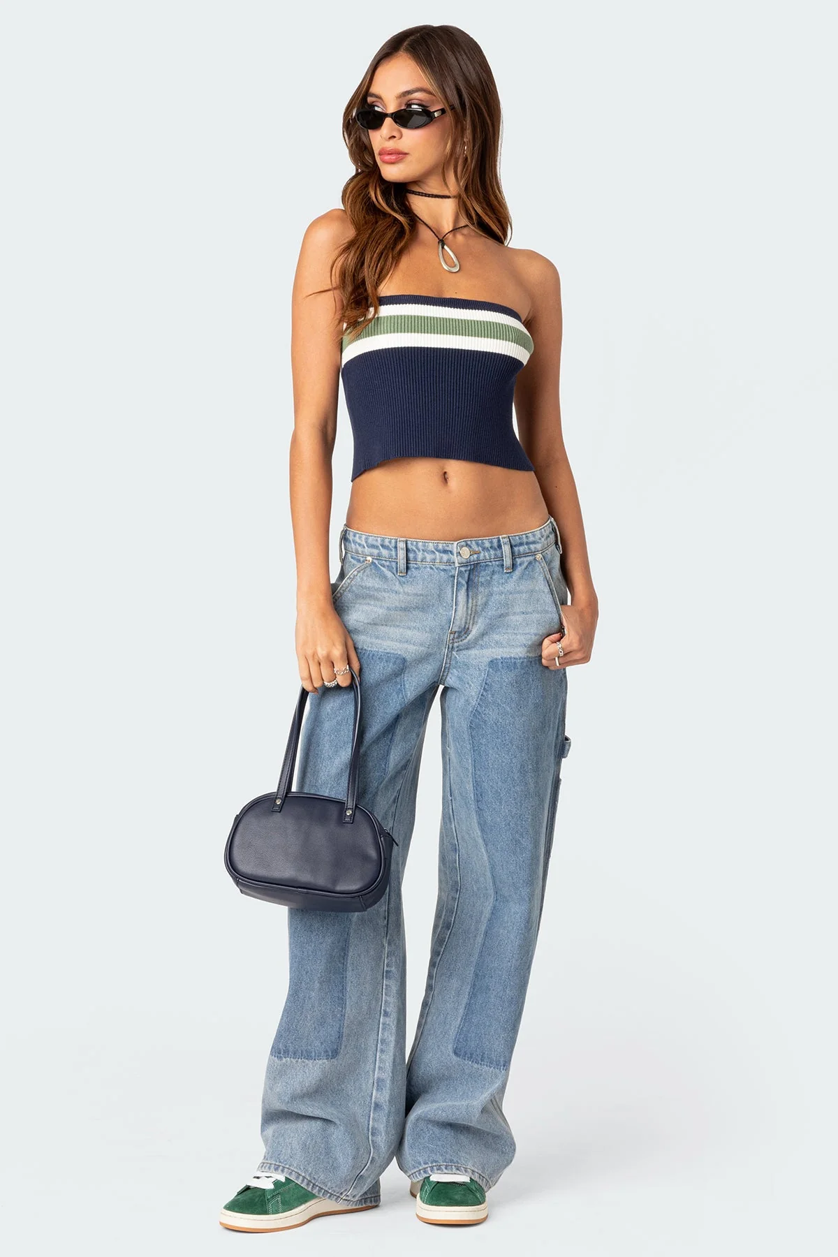 Striped Knit Tube Top in Cyprus Mix Color