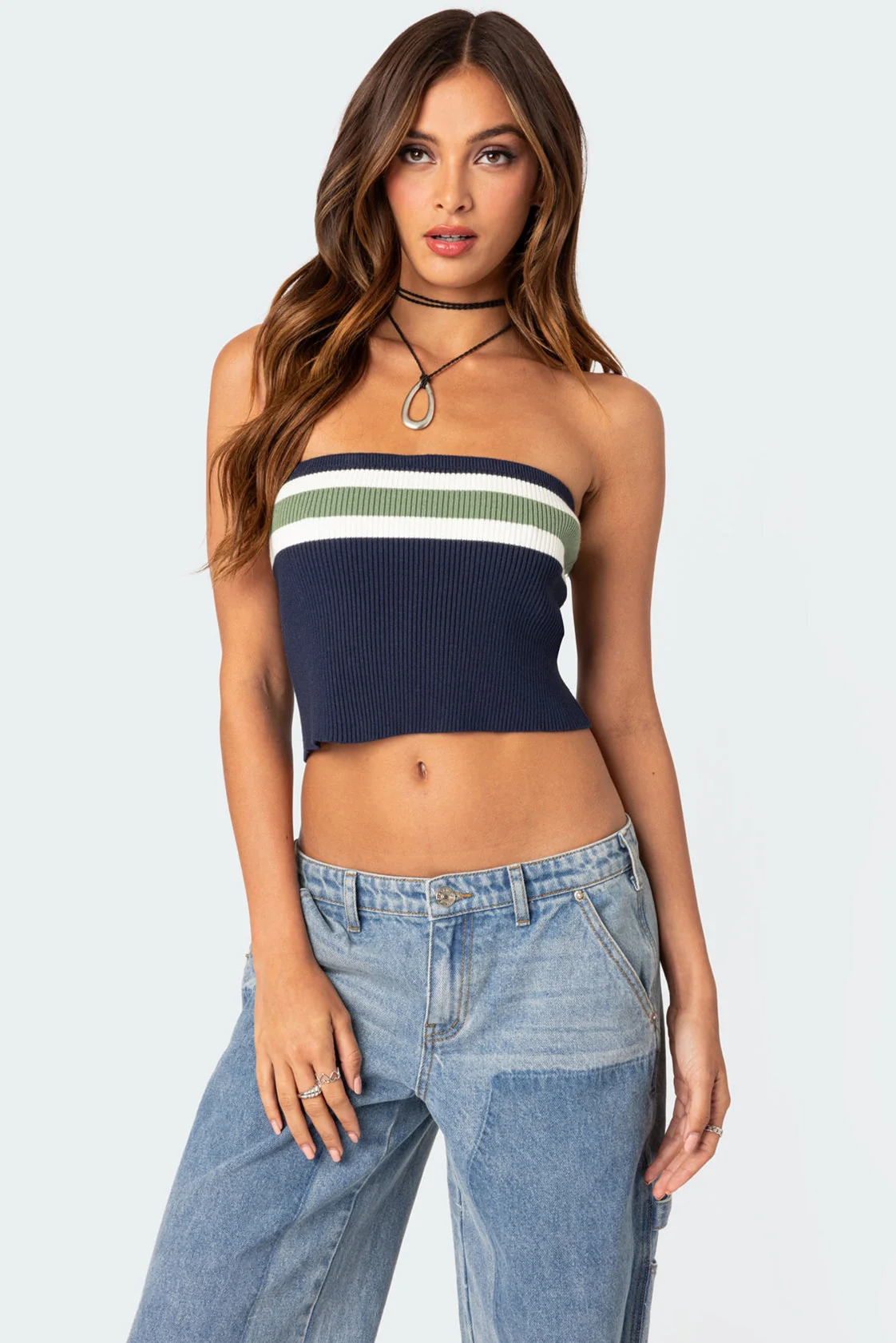 Striped Knit Tube Top in Cyprus Mix Color