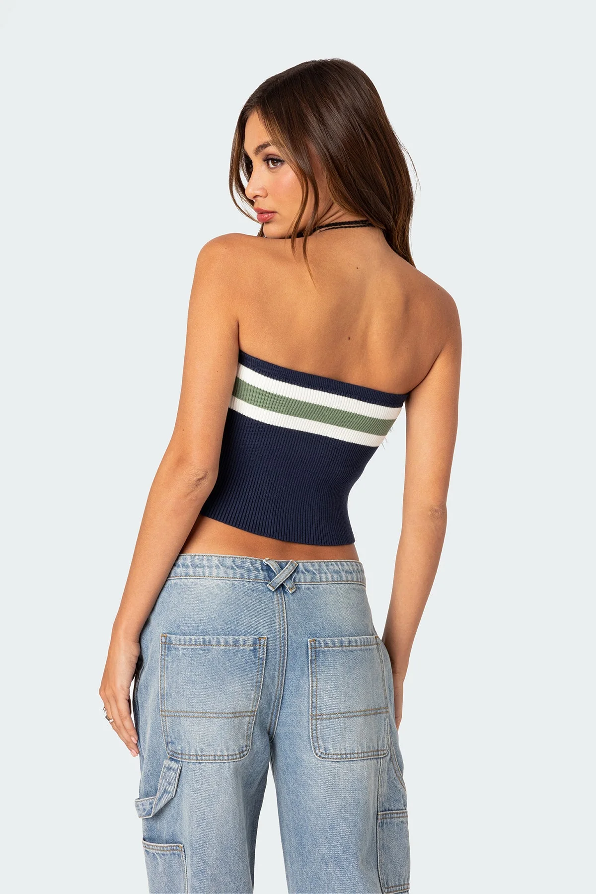 Striped Knit Tube Top in Cyprus Mix Color