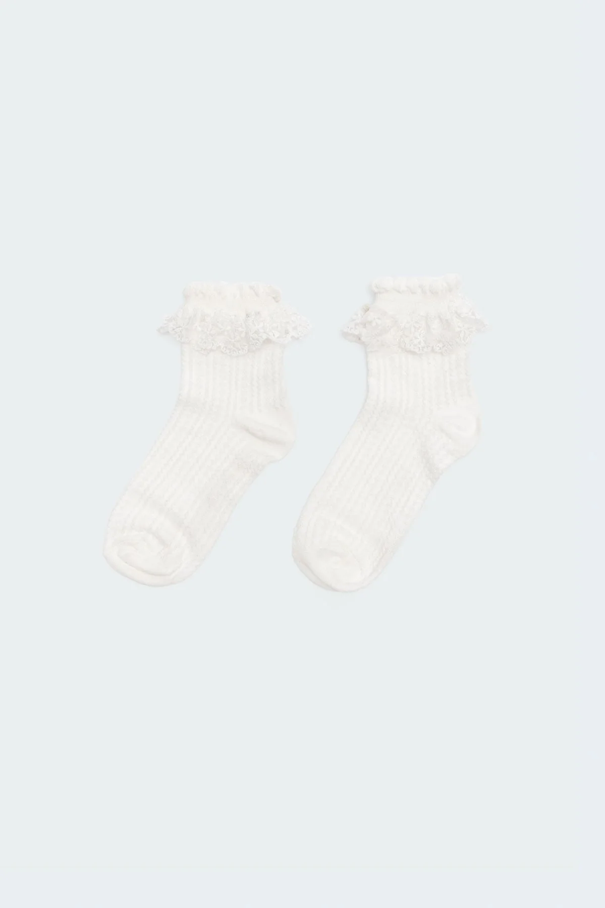 White Lace Frill Socks Womens Cotton Spandex Blend