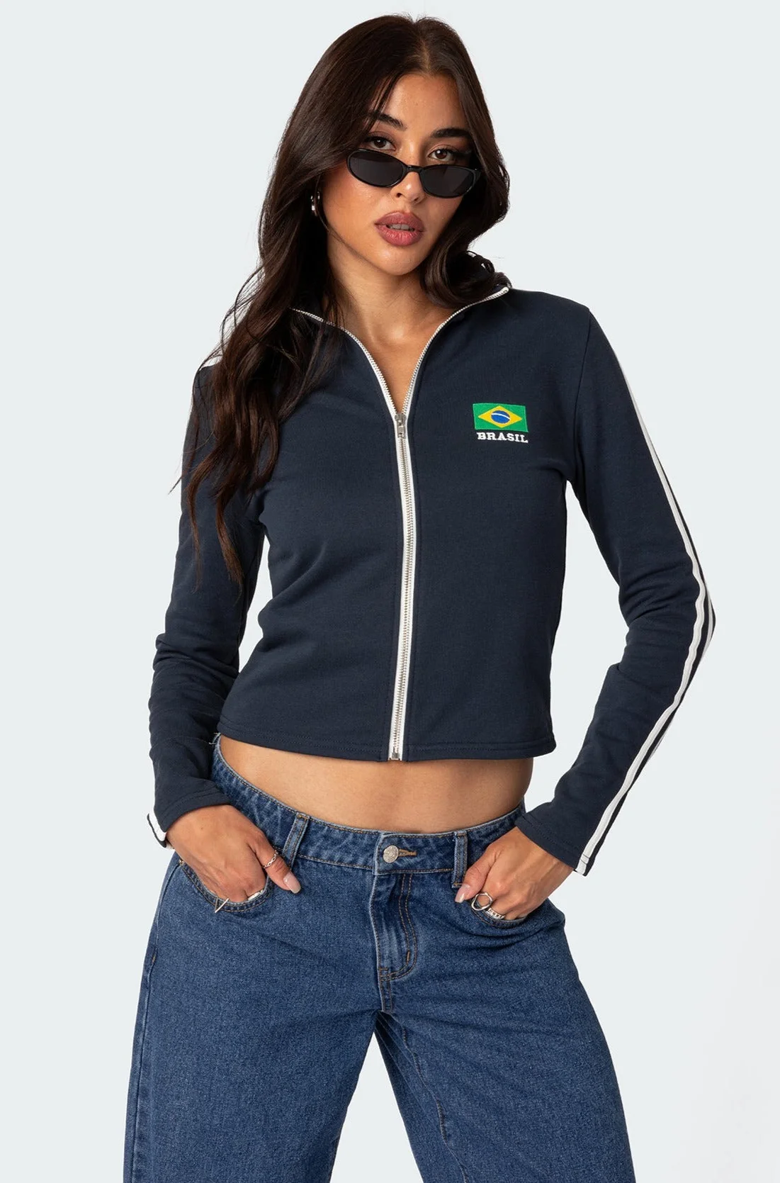 Navy Zip Up Sweatshirt Womens Outdoor Activewear Set