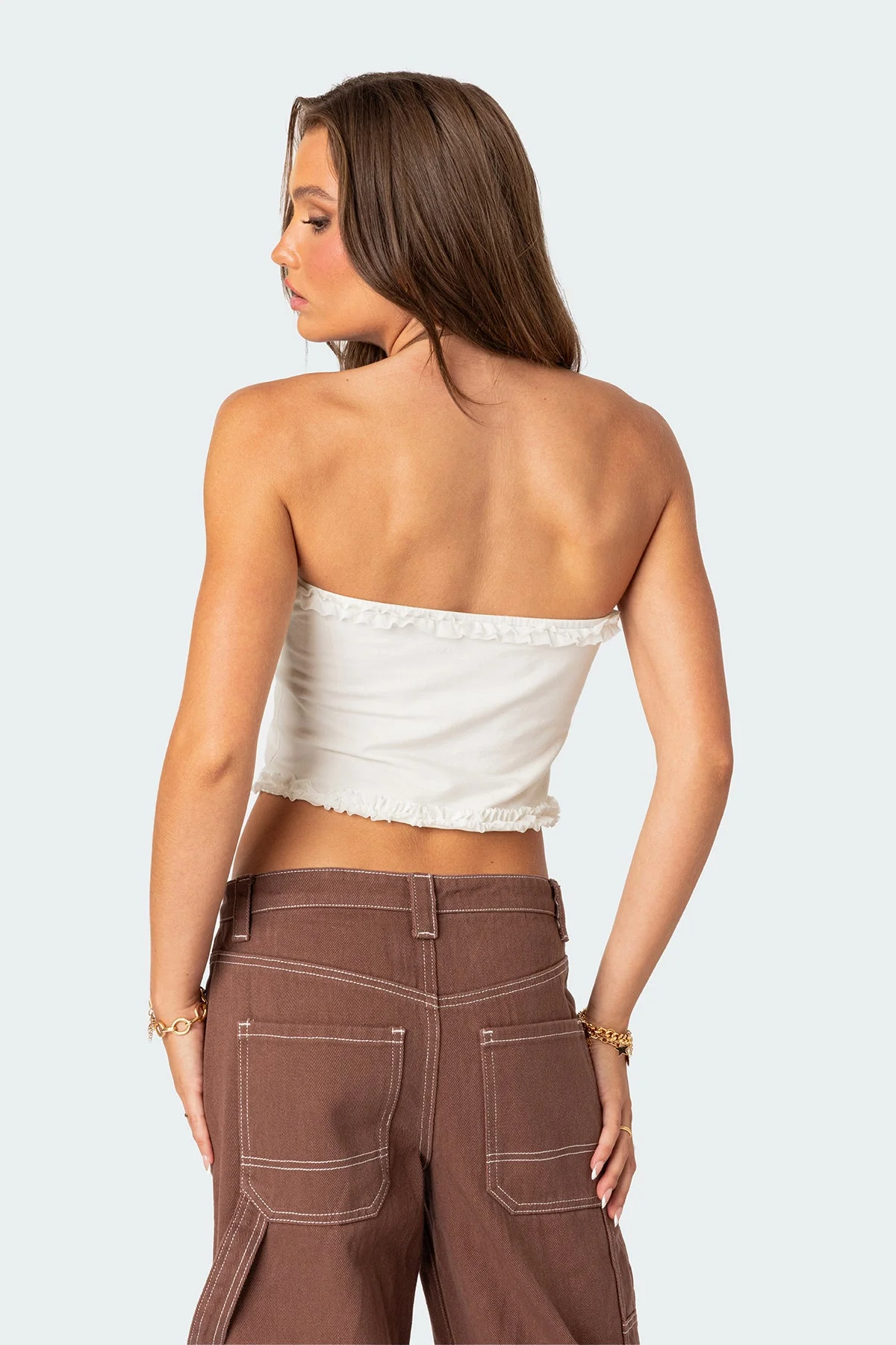 White Ruffled Hem Tube Top