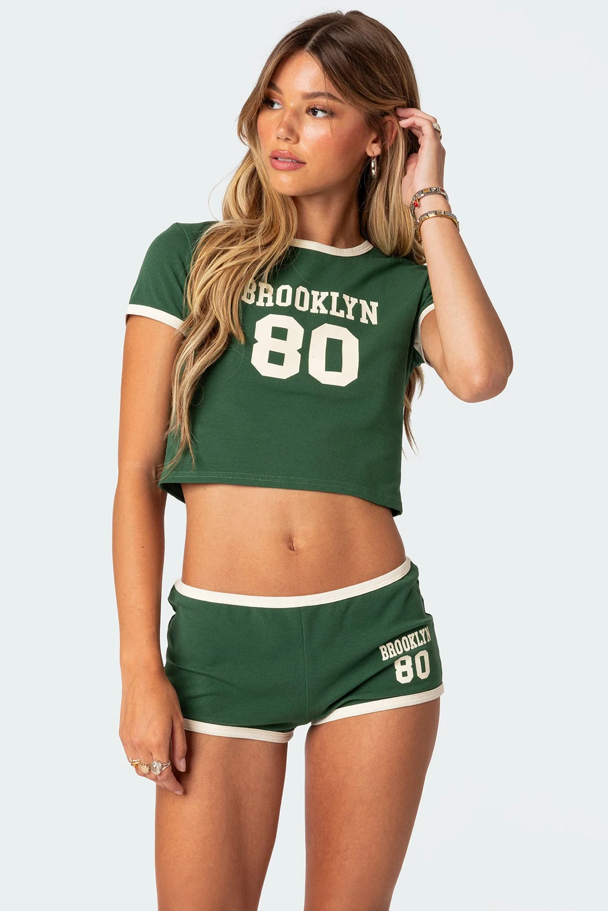 Green Contrast Graphic T-Shirt Set