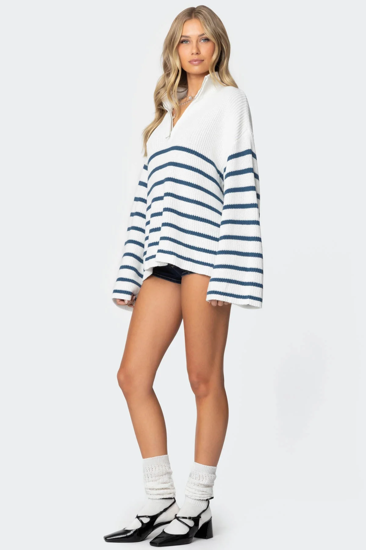 White Knitted High Neck Sweater