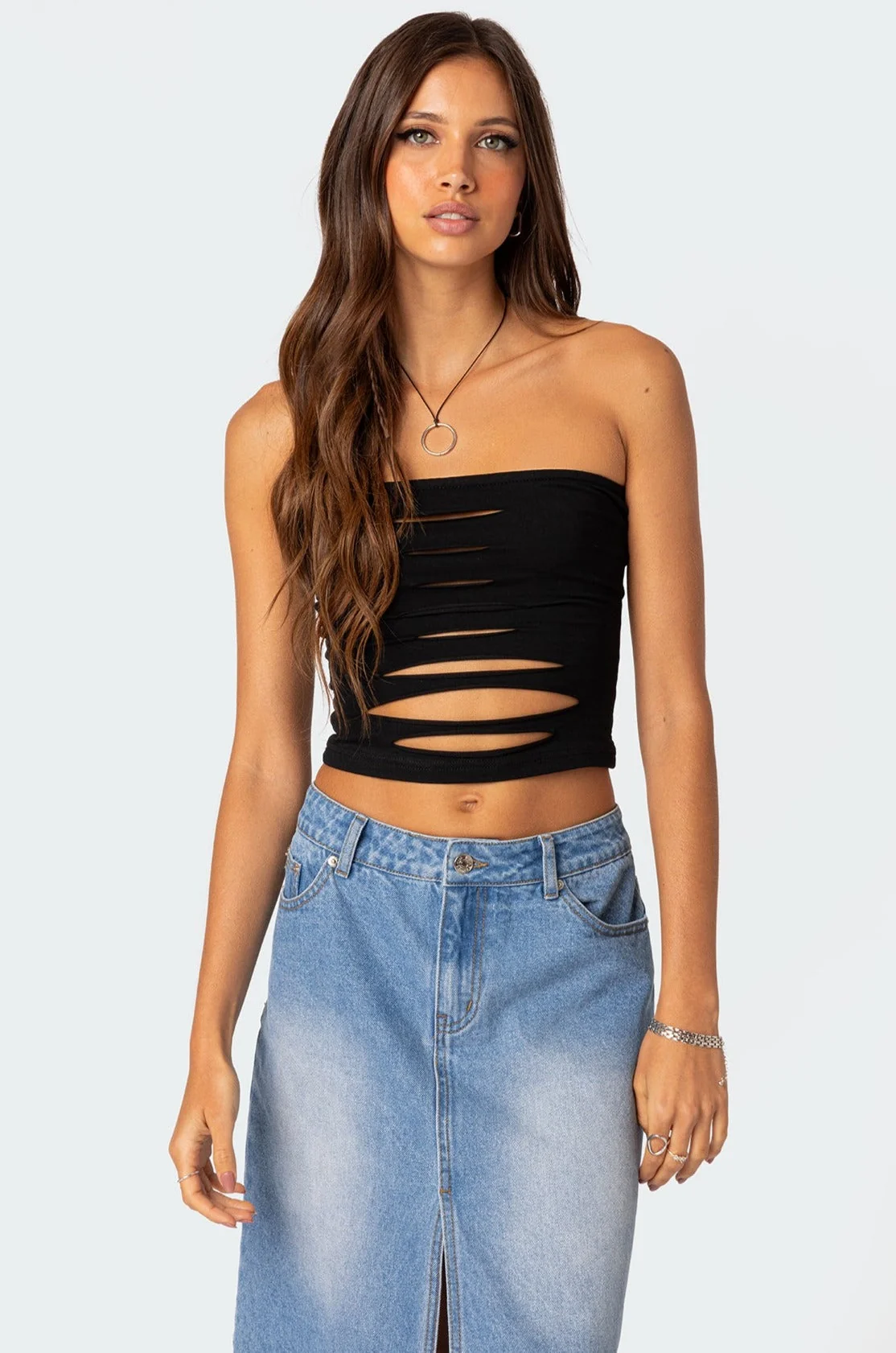 Black Slashed Tube Crop Top