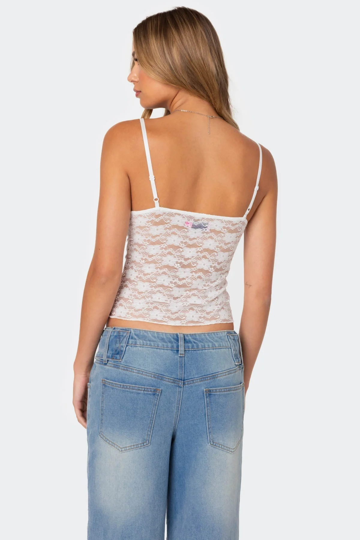 White Sheer Lace Tank Top with Adjustable Straps