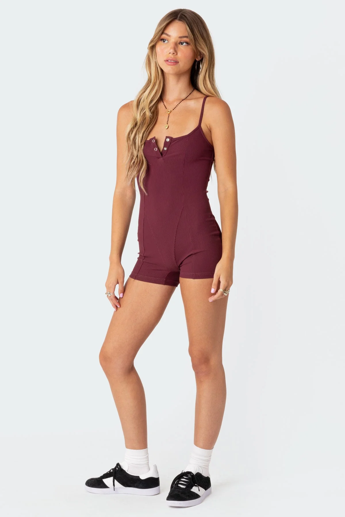 Burgundy Ribbed Jumpsuit Romper
