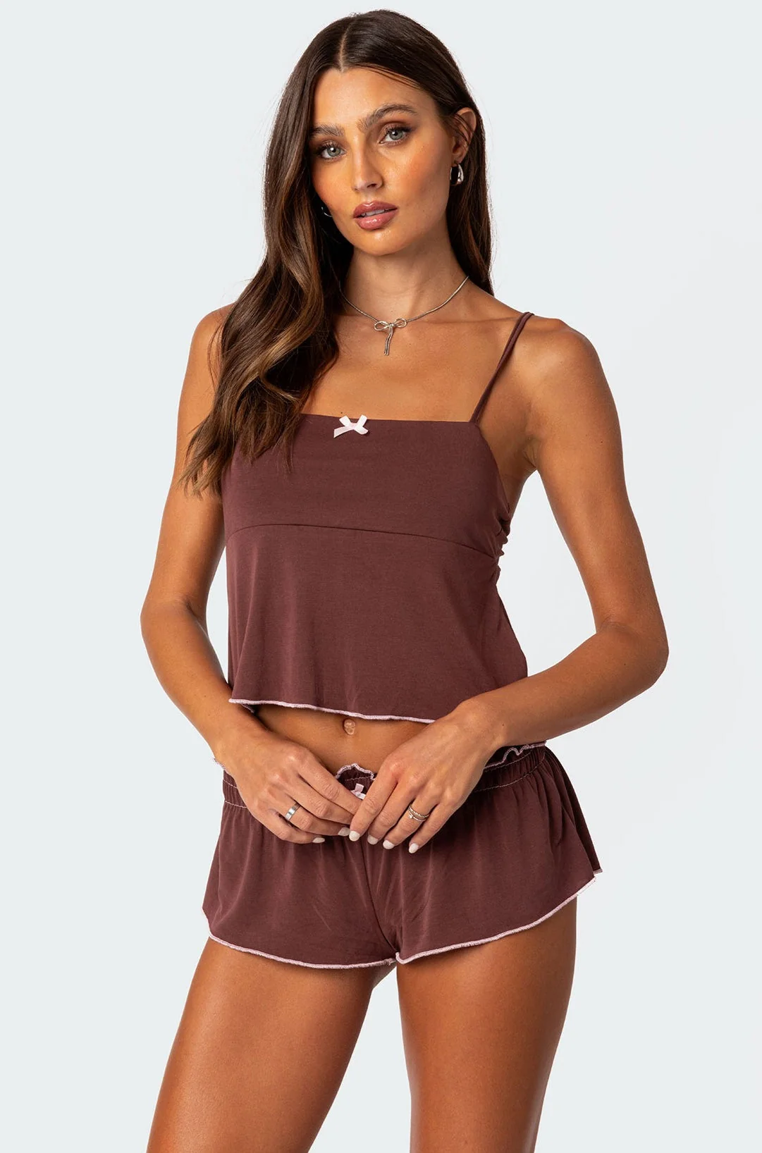 Brown Bow Detail Tank Top