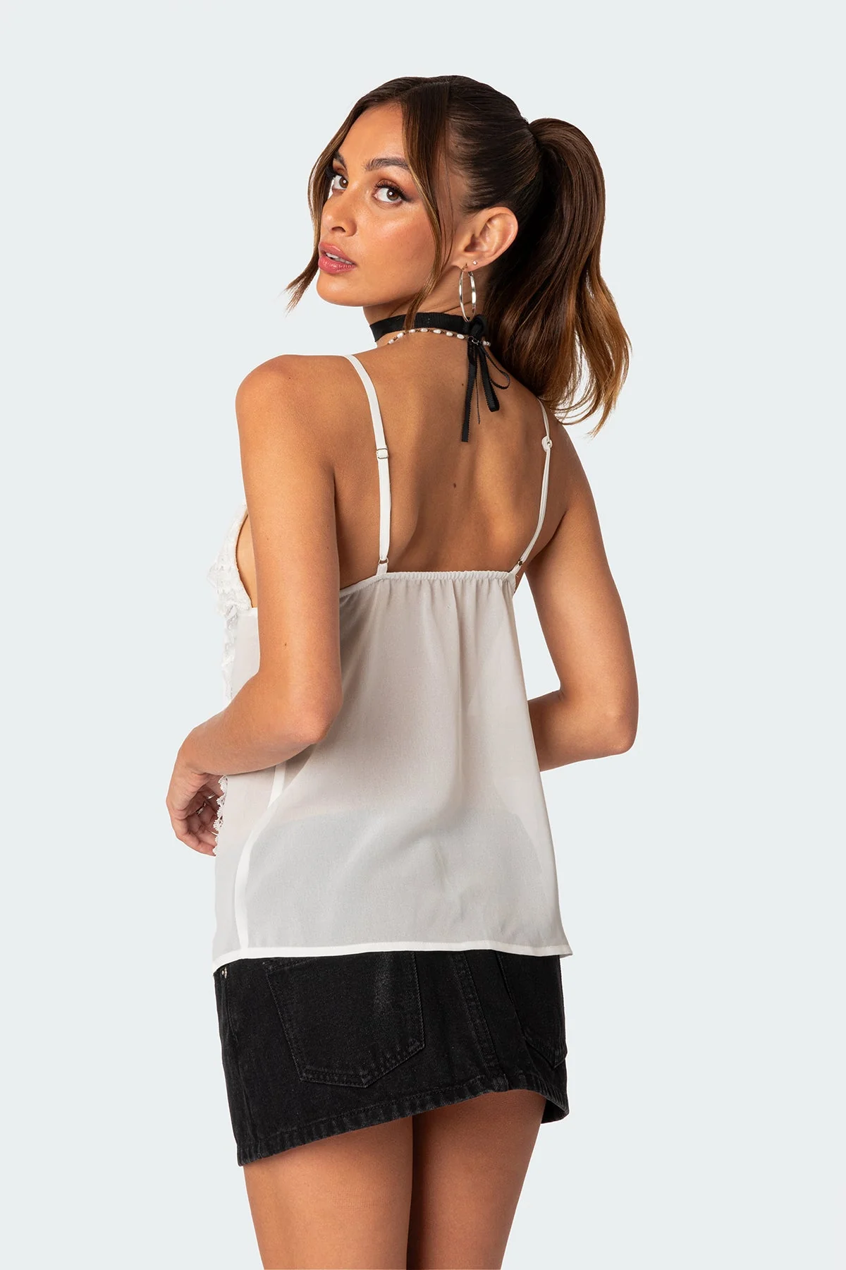 White Sheer Split Front Top for Women