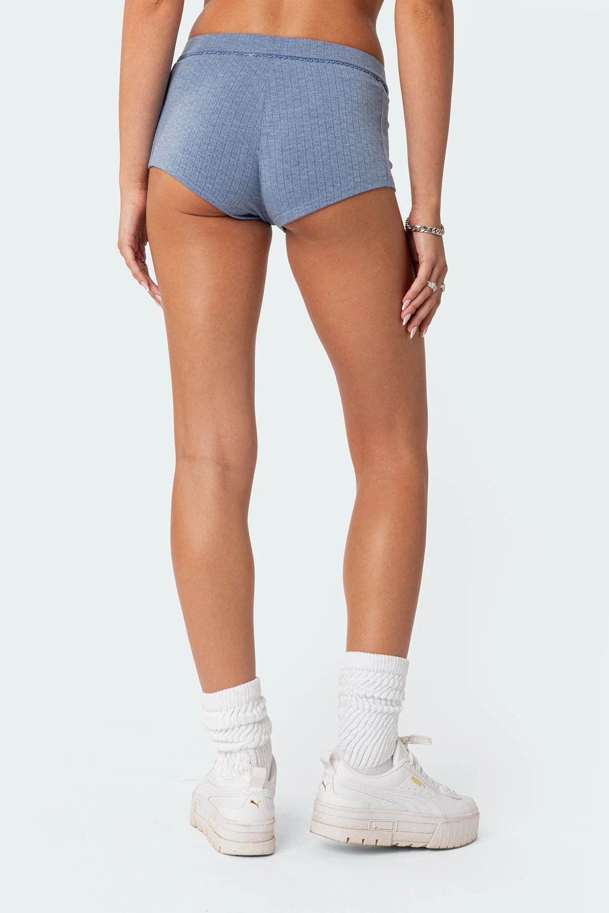 Blue Pointelle Sleepwear Micro Shorts