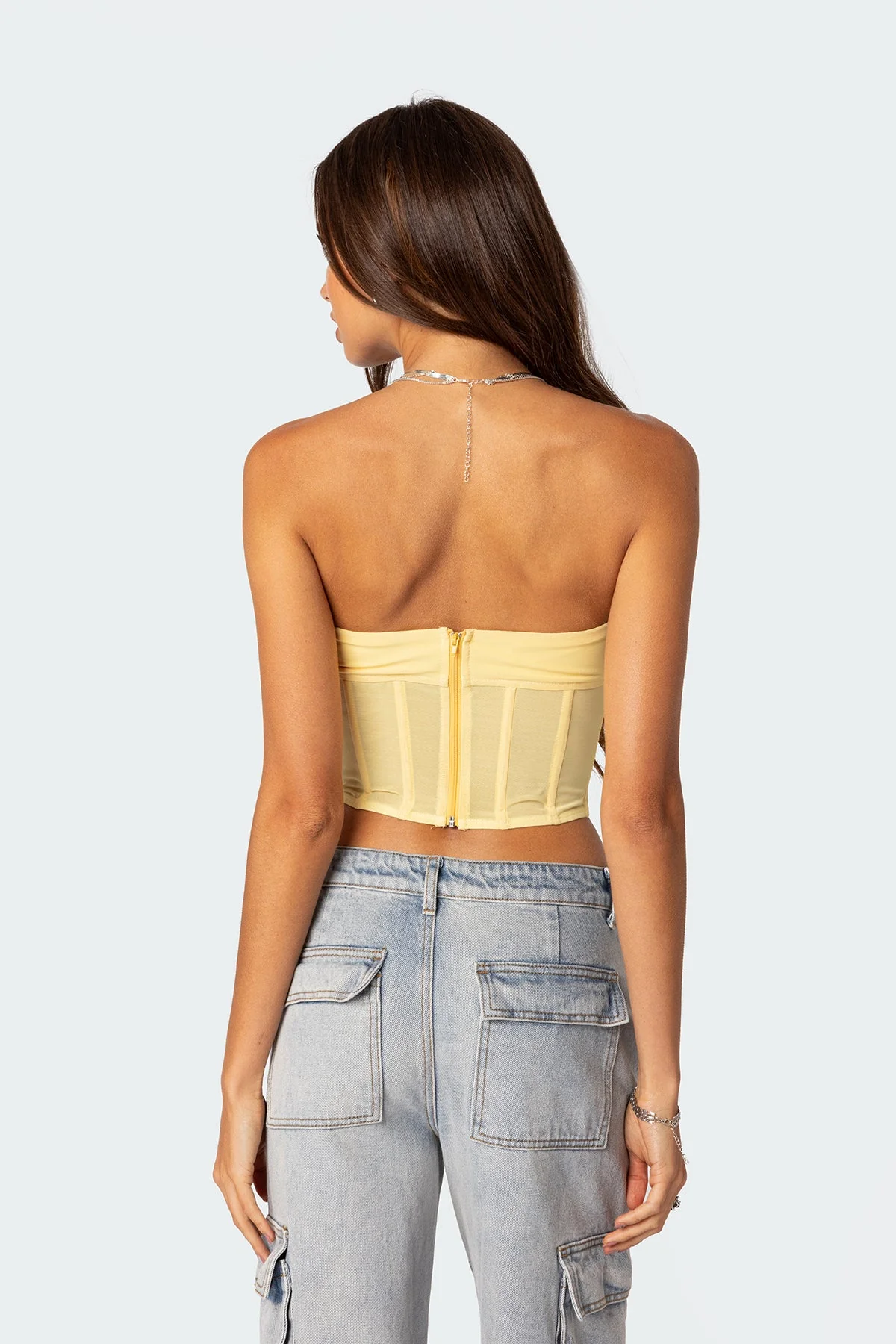 Evangeline Yellow Sheer Mesh Corset Top