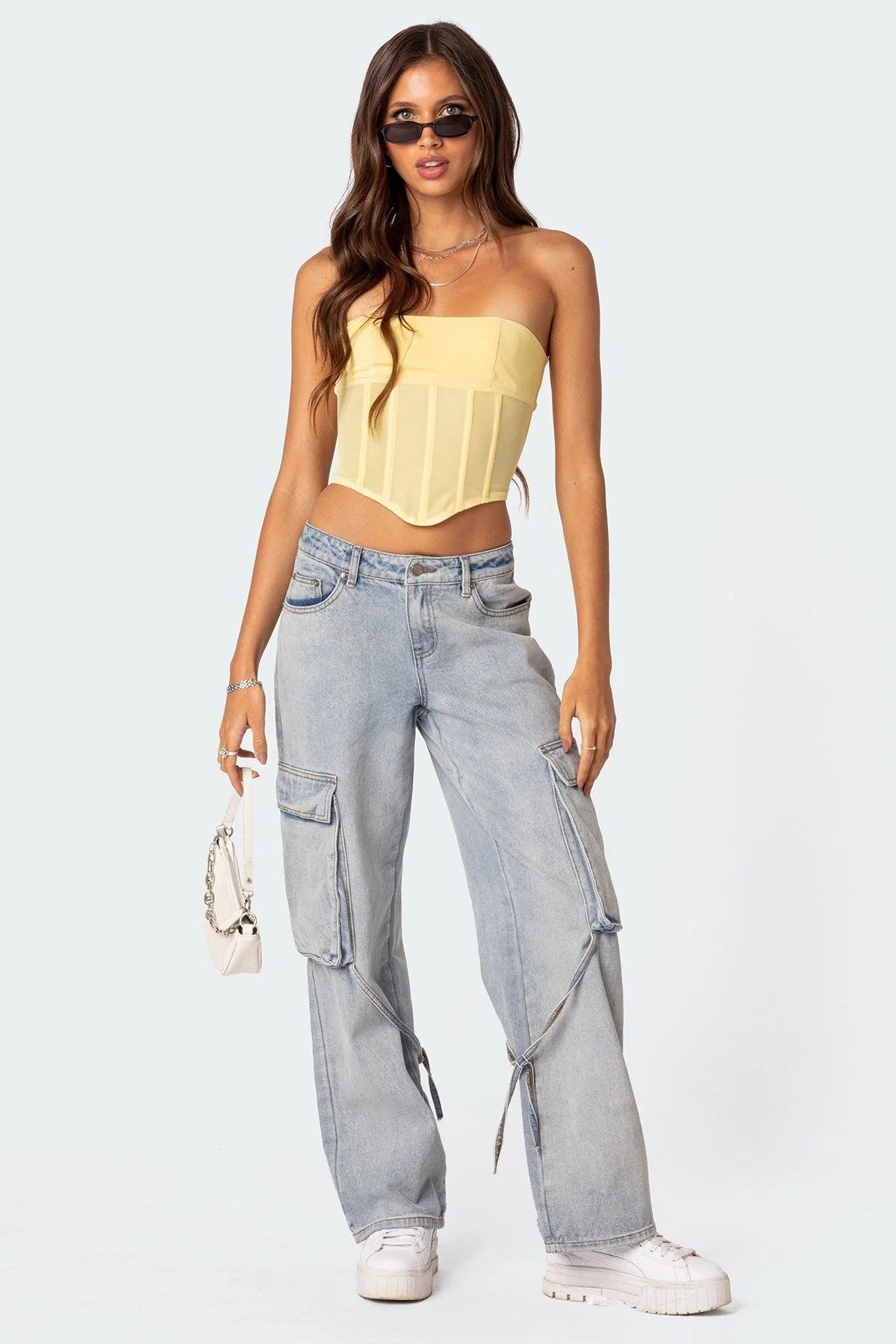 Evangeline Yellow Sheer Mesh Corset Top