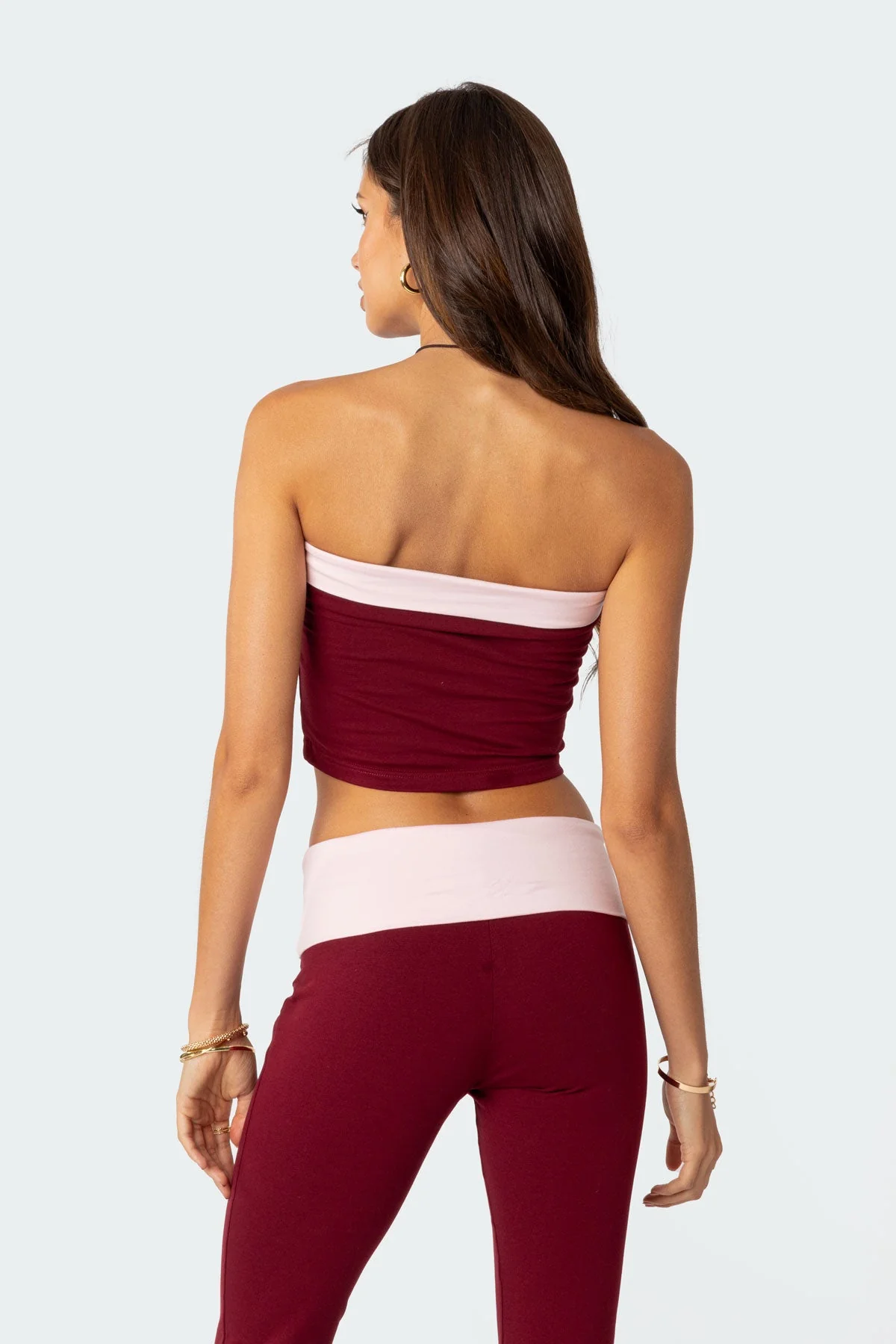 Burgundy Fold Over Crop Top Set