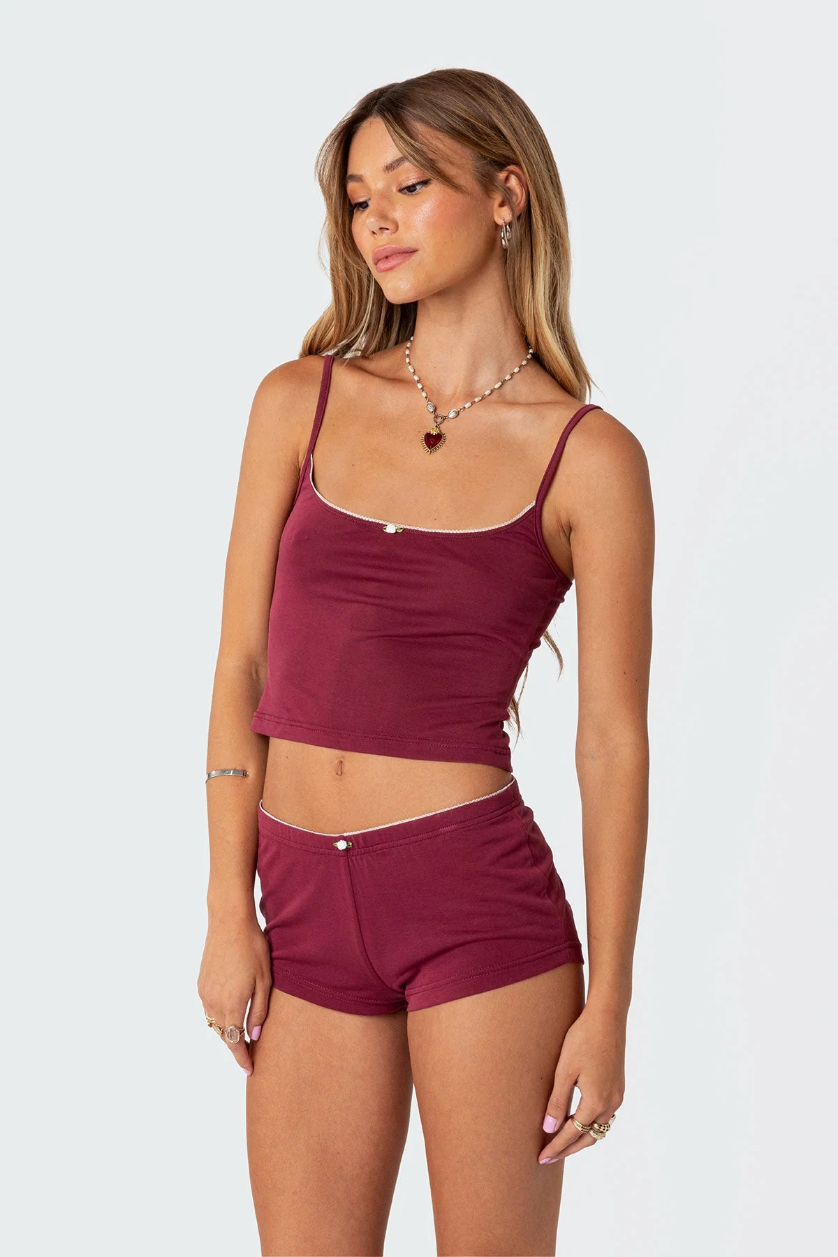 Burgundy Sleeveless Tank Top for Sleepwear