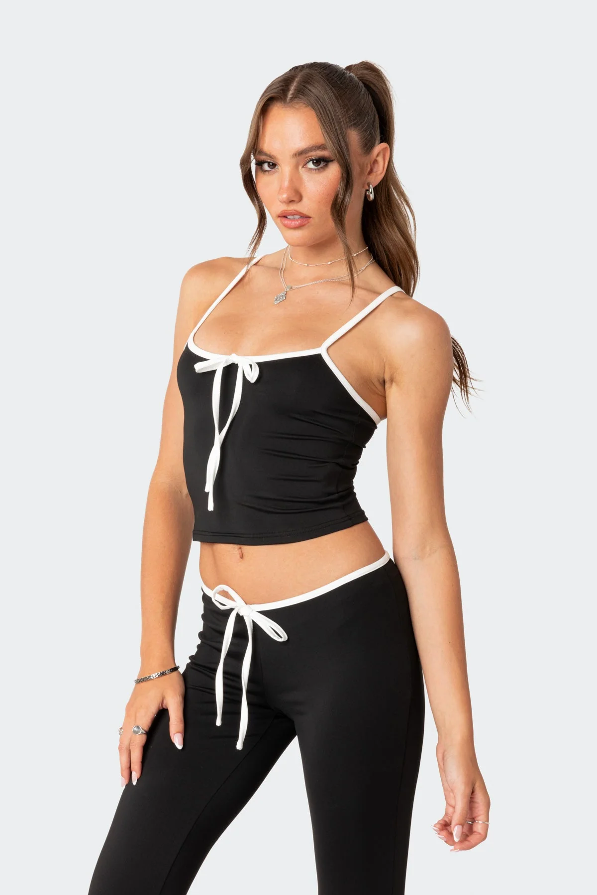 Contrast Tie Tank Top in Black and White | Adjustable Straps