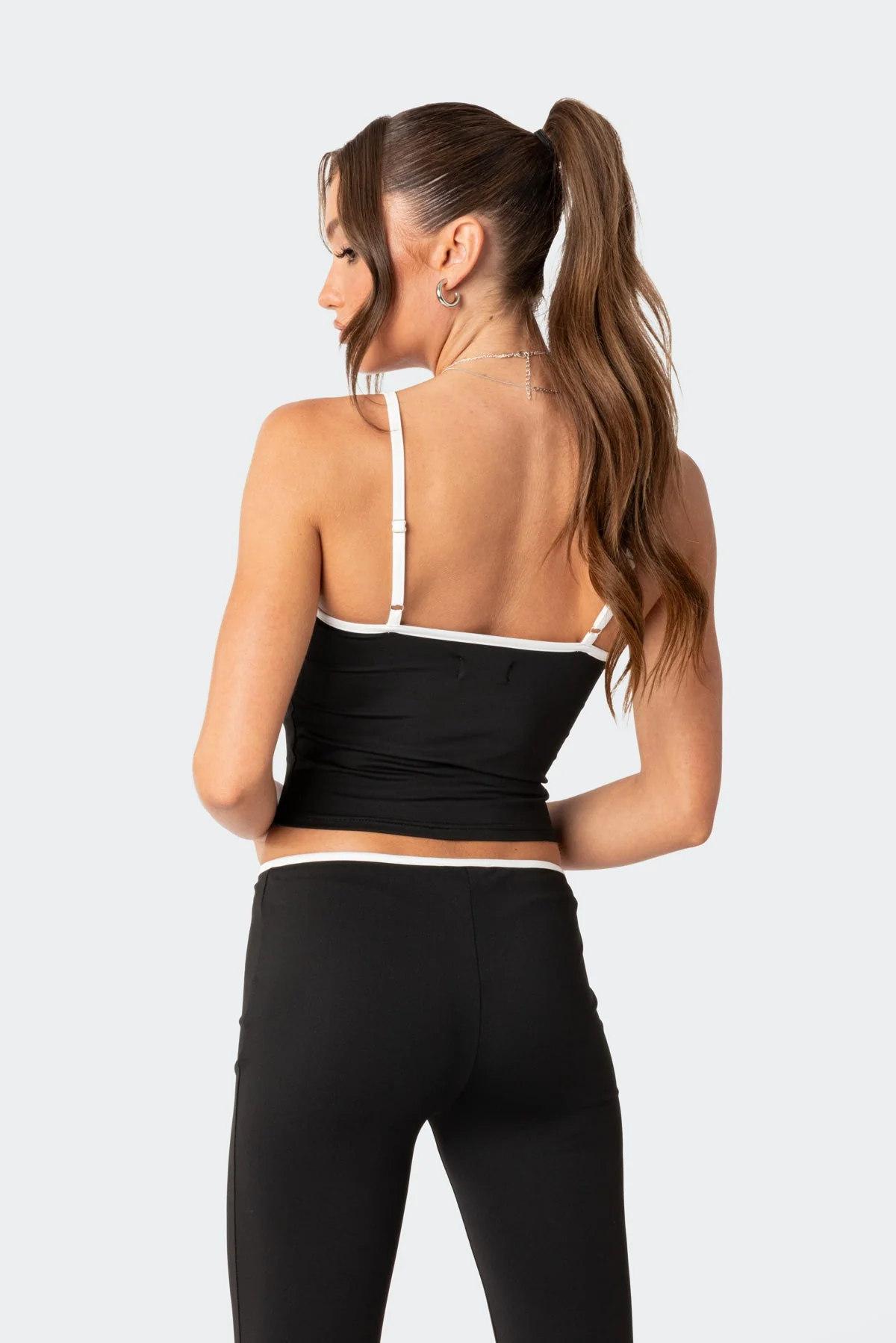 Contrast Tie Tank Top in Black and White | Adjustable Straps