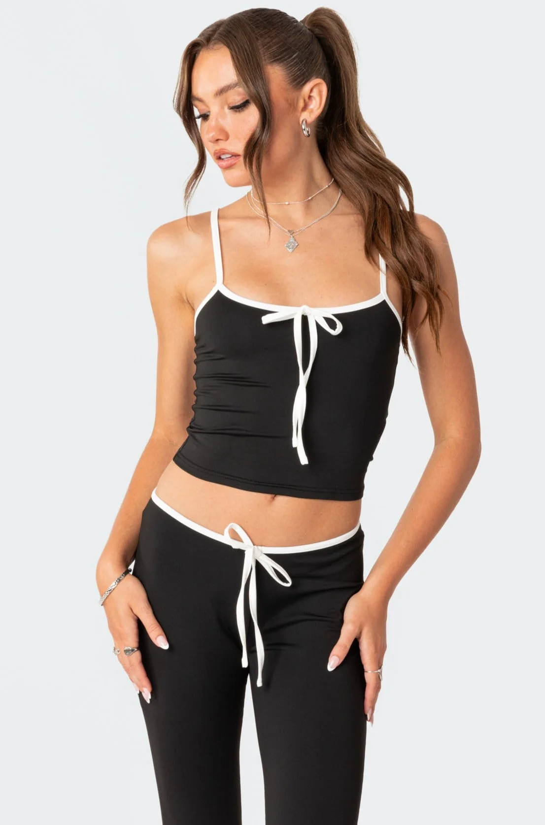 Contrast Tie Tank Top in Black and White | Adjustable Straps