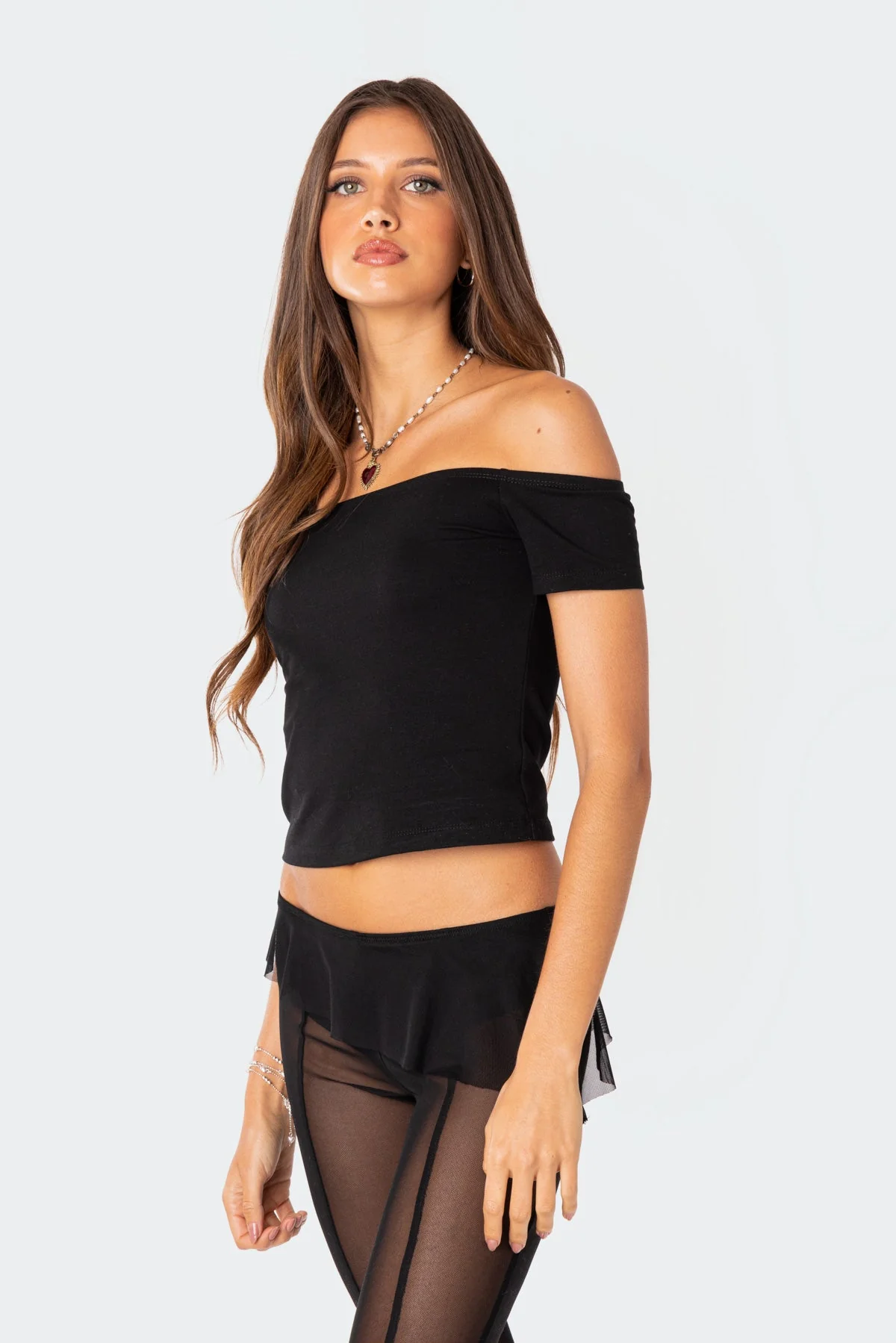 Black Off Shoulder Cotton Top - Womens Casual Fashion