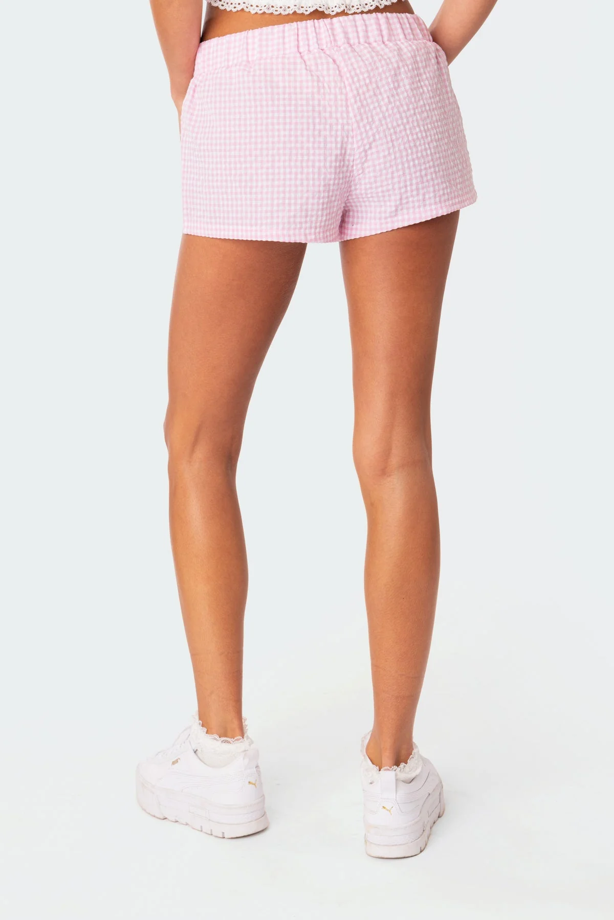 Pink Gingham Elastic Waist Boxer Shorts