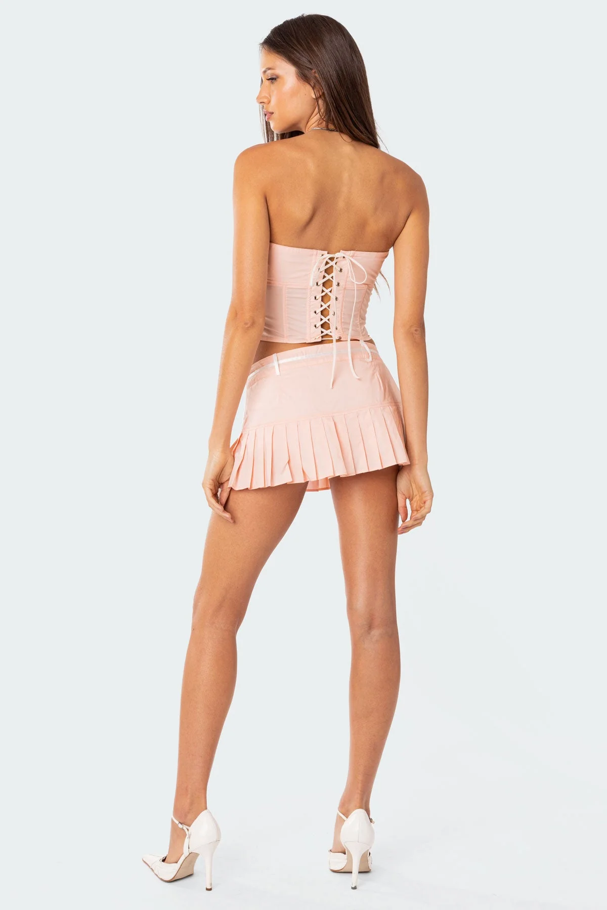 Pleated Pink Cotton Mini Skort for Women