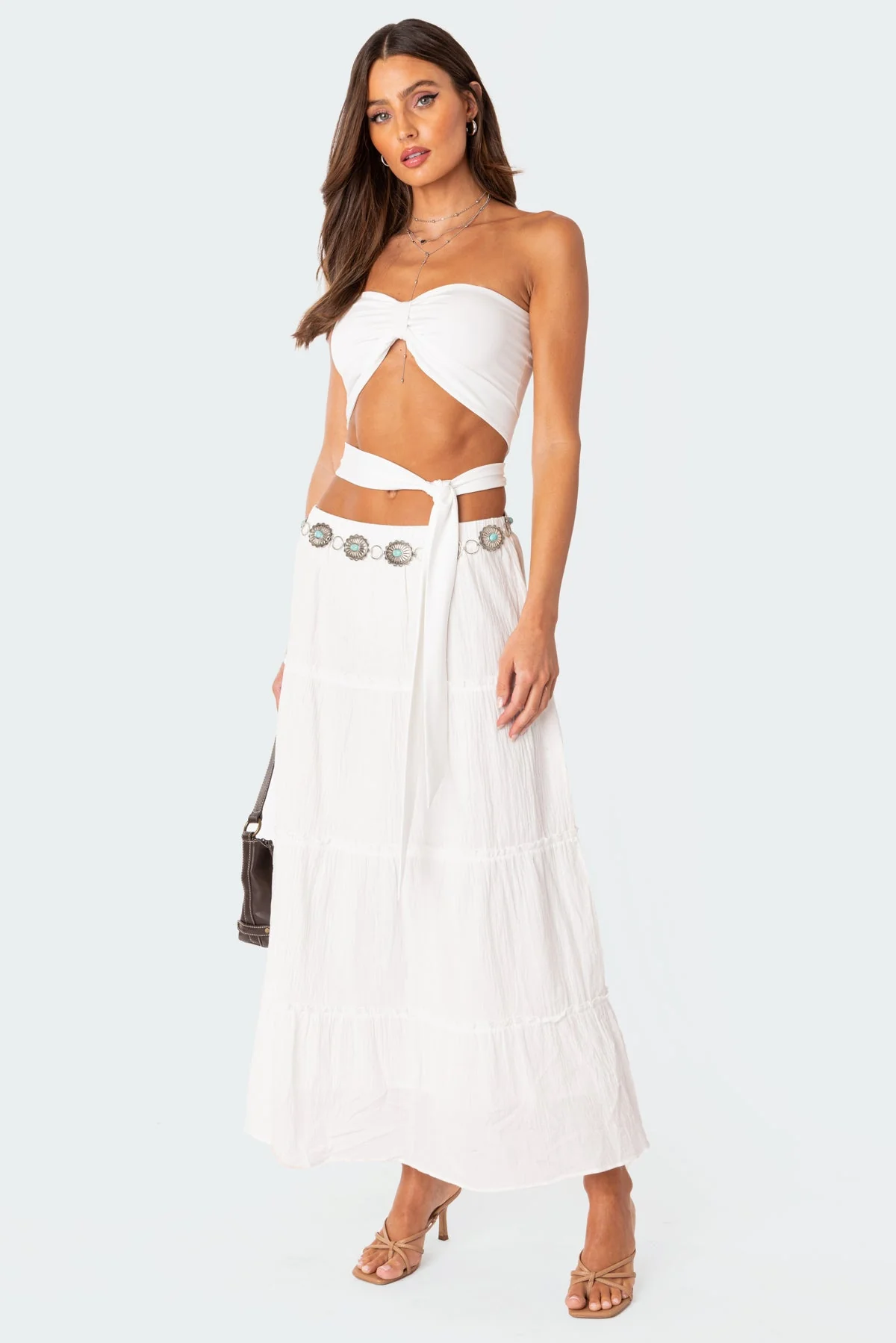 White Wrap Tie Cropped Bandeau Top