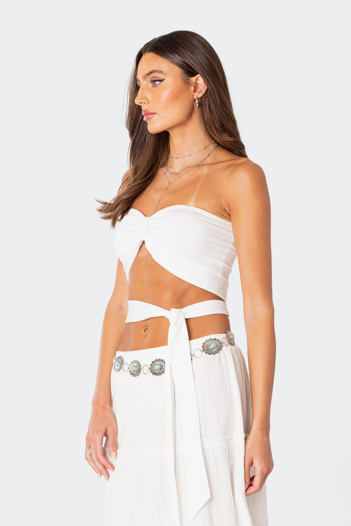 White Wrap Tie Cropped Bandeau Top