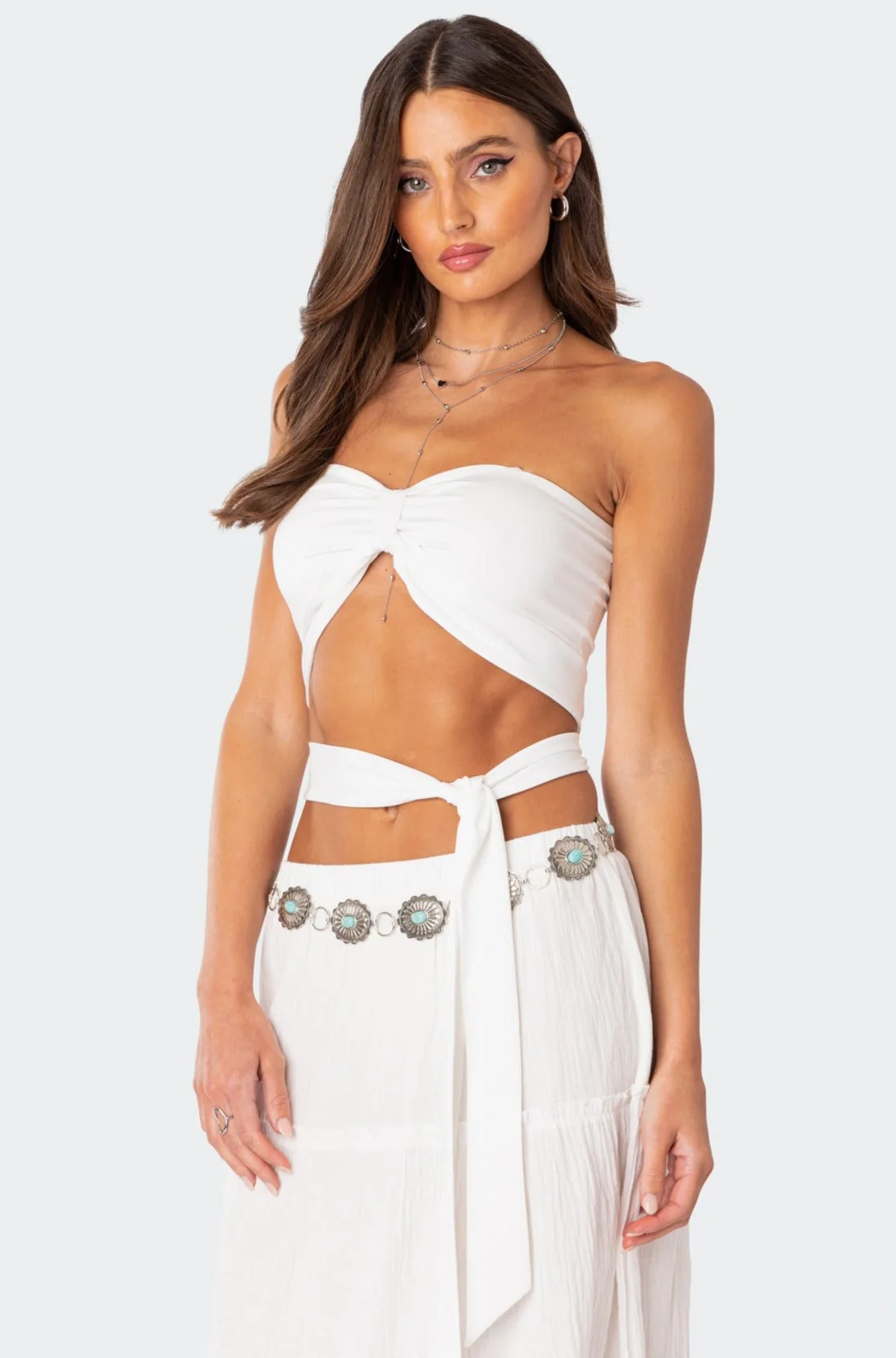 White Wrap Tie Cropped Bandeau Top