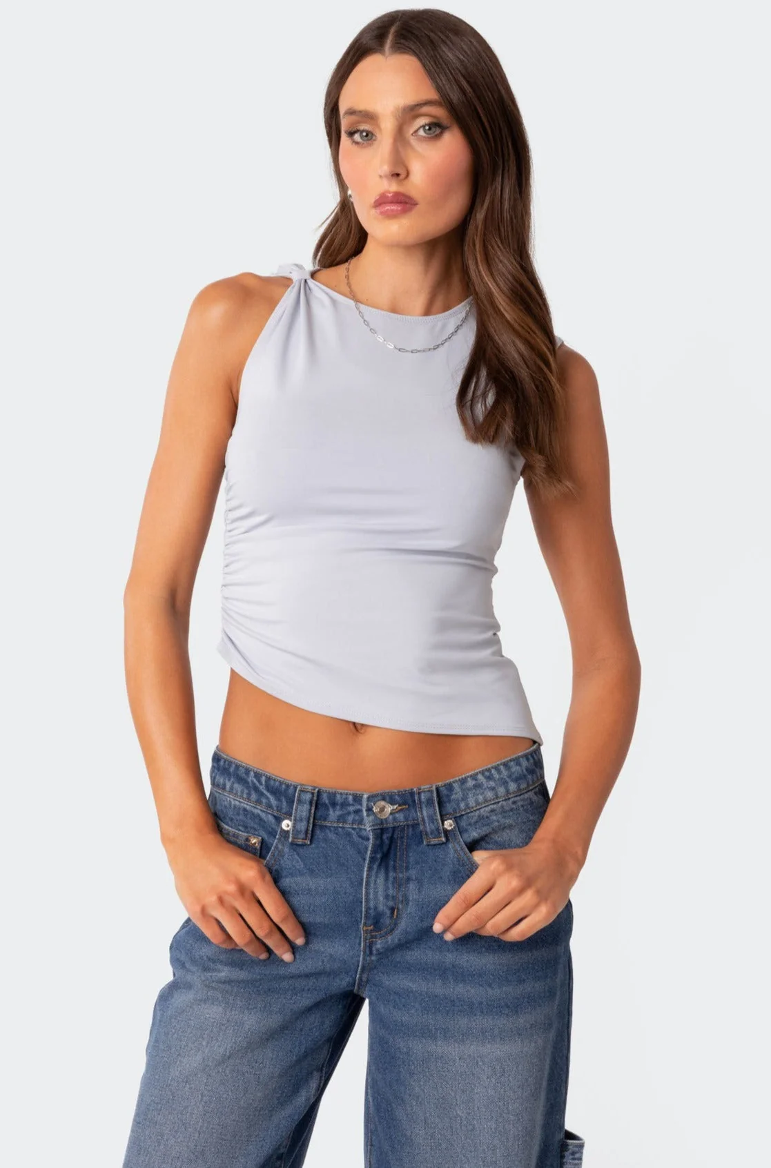 Tanya Blue Asymmetric Gathered Top XS- XL