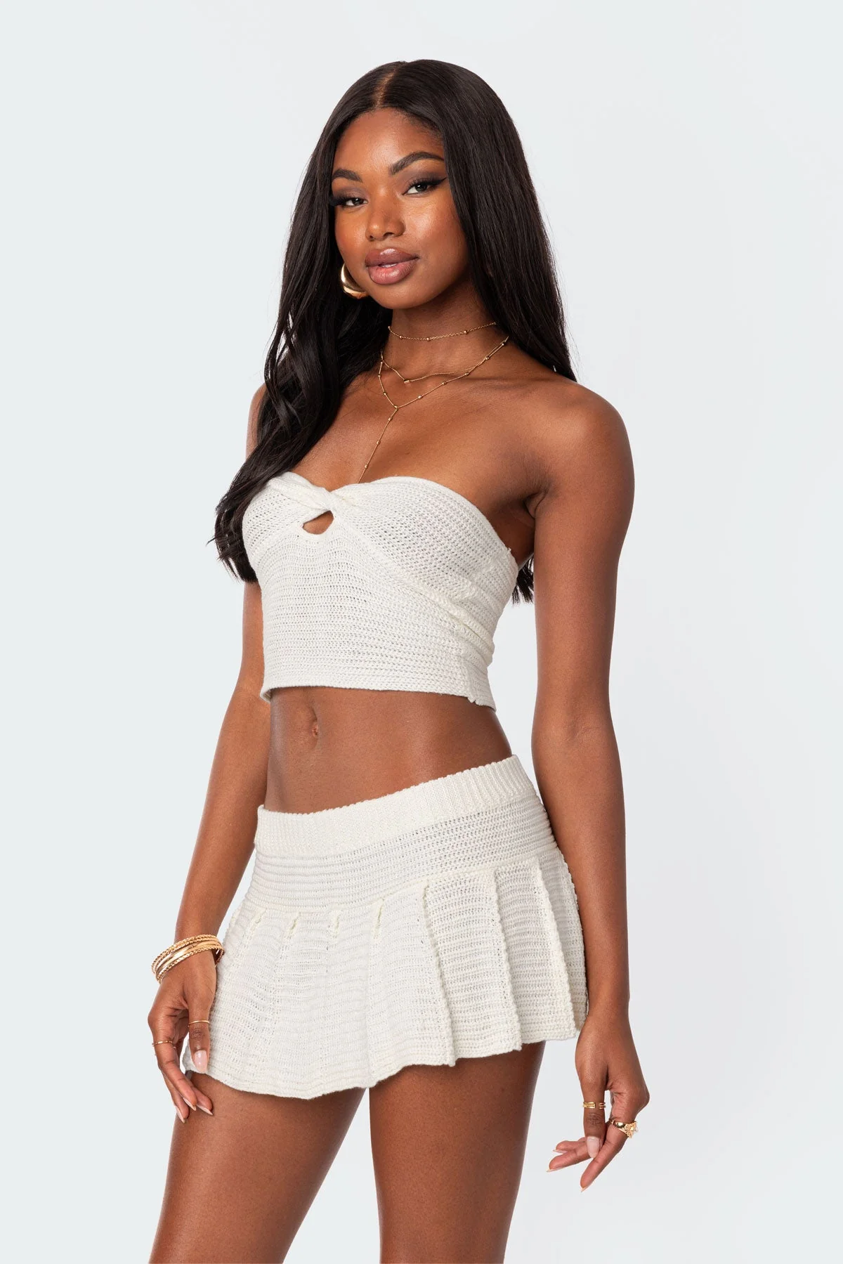 Cream Twist Front Knit Tube Top - Stylish Strapless Shirt