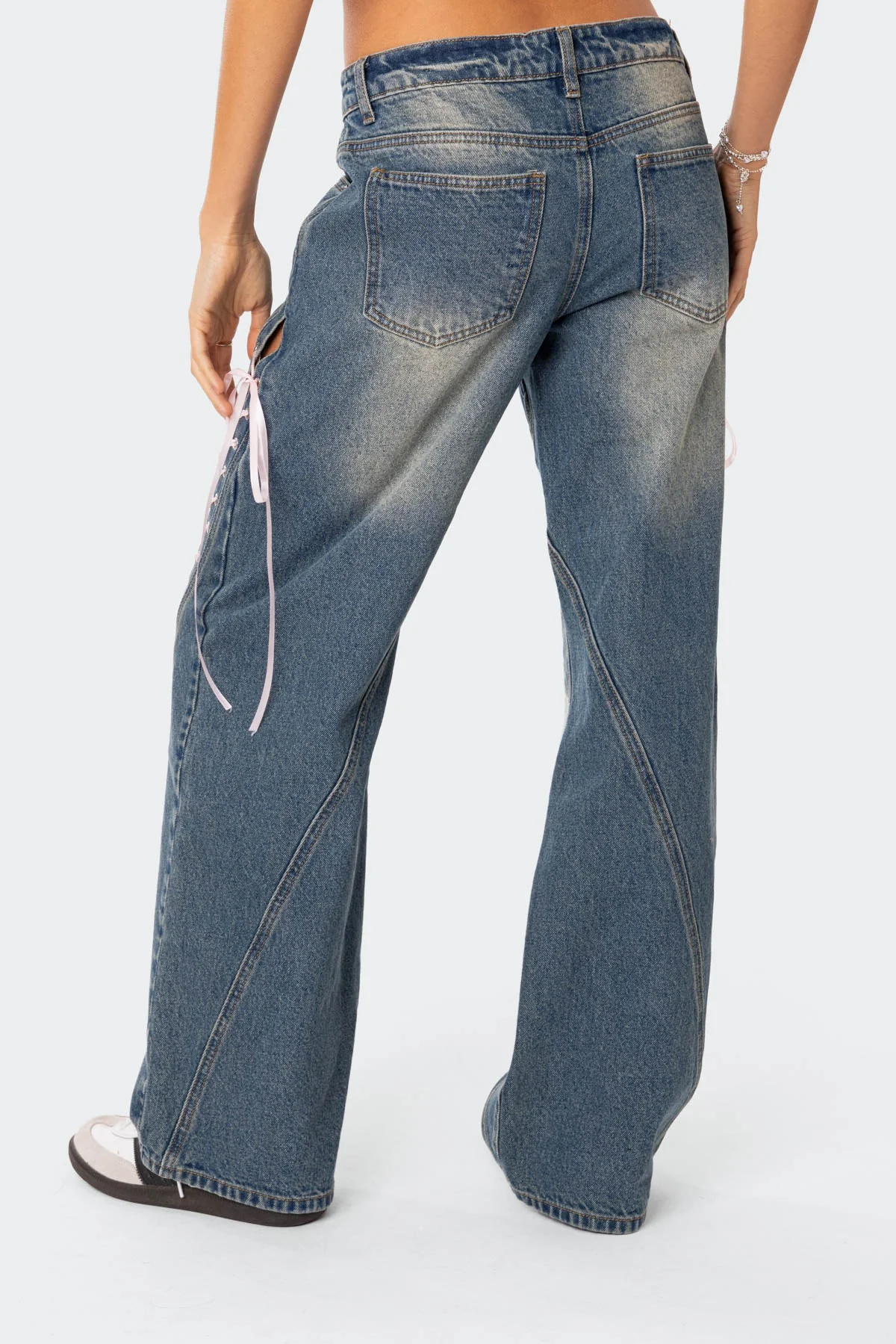 Blue Ribbon Lace Up Straight Fit Jeans